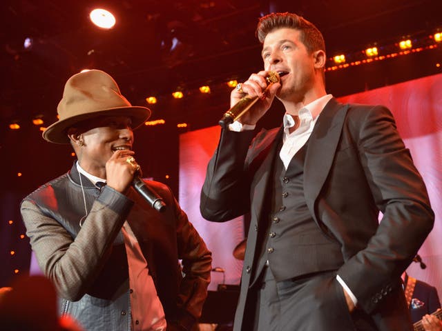 Pharrell Williams and Robin Thicke perform their 2013 hit 'Blurred Lines'