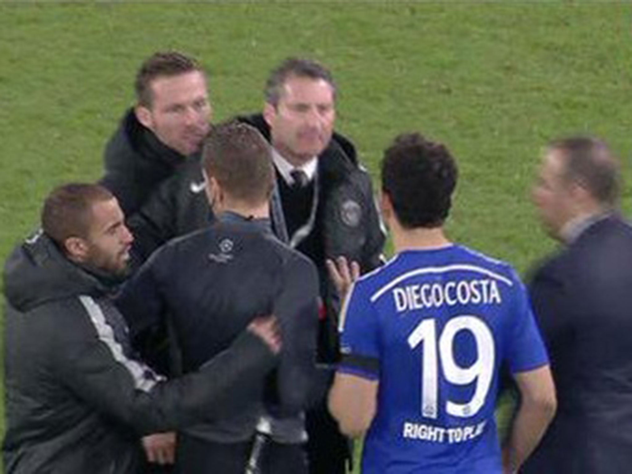 Yohan Cabaye (second from right) clashes with Diego Costa