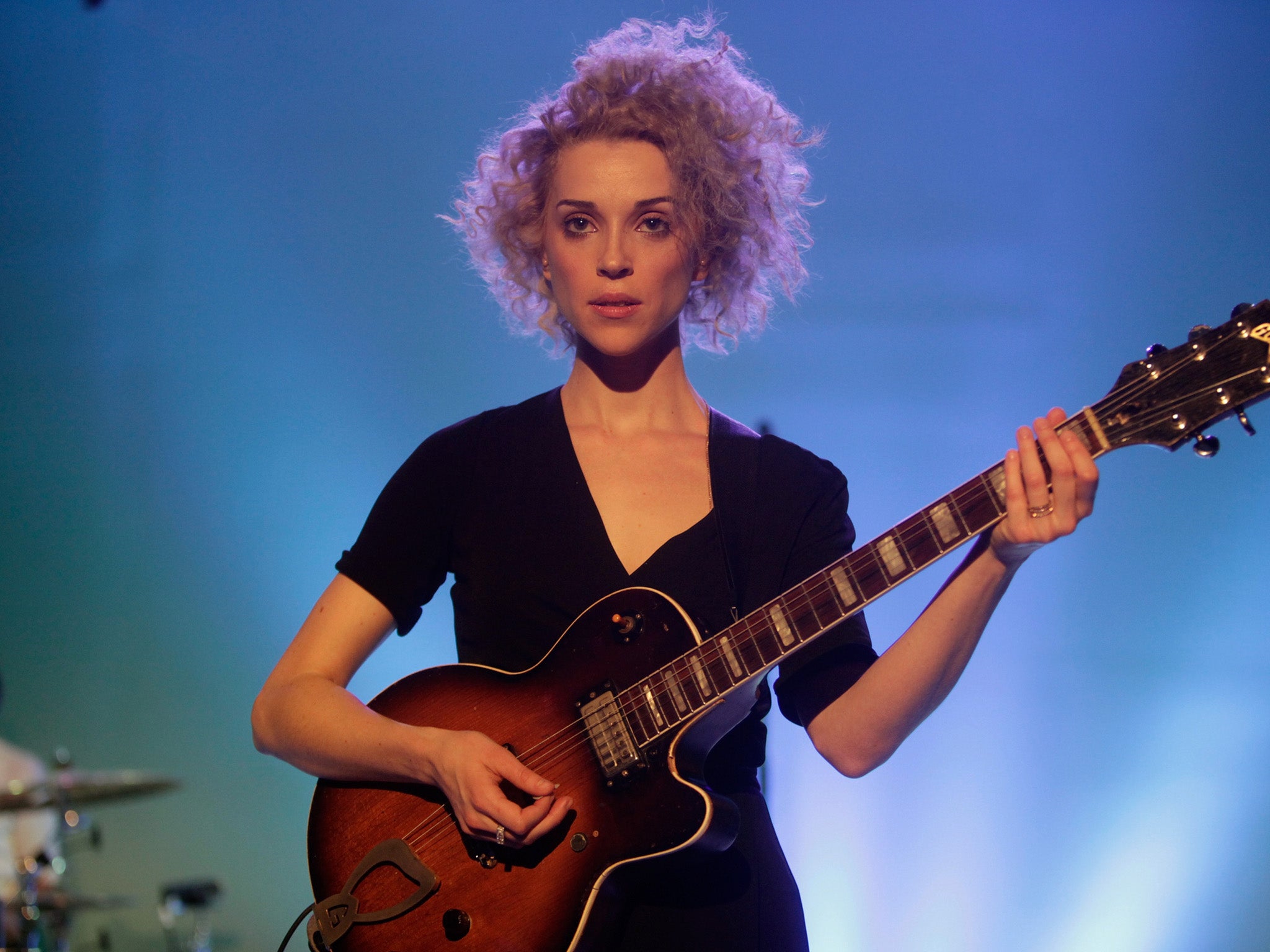 Singer/musician St. Vincent performing at the American Express UNSTAGED Fashion with DVF at Spring Studios