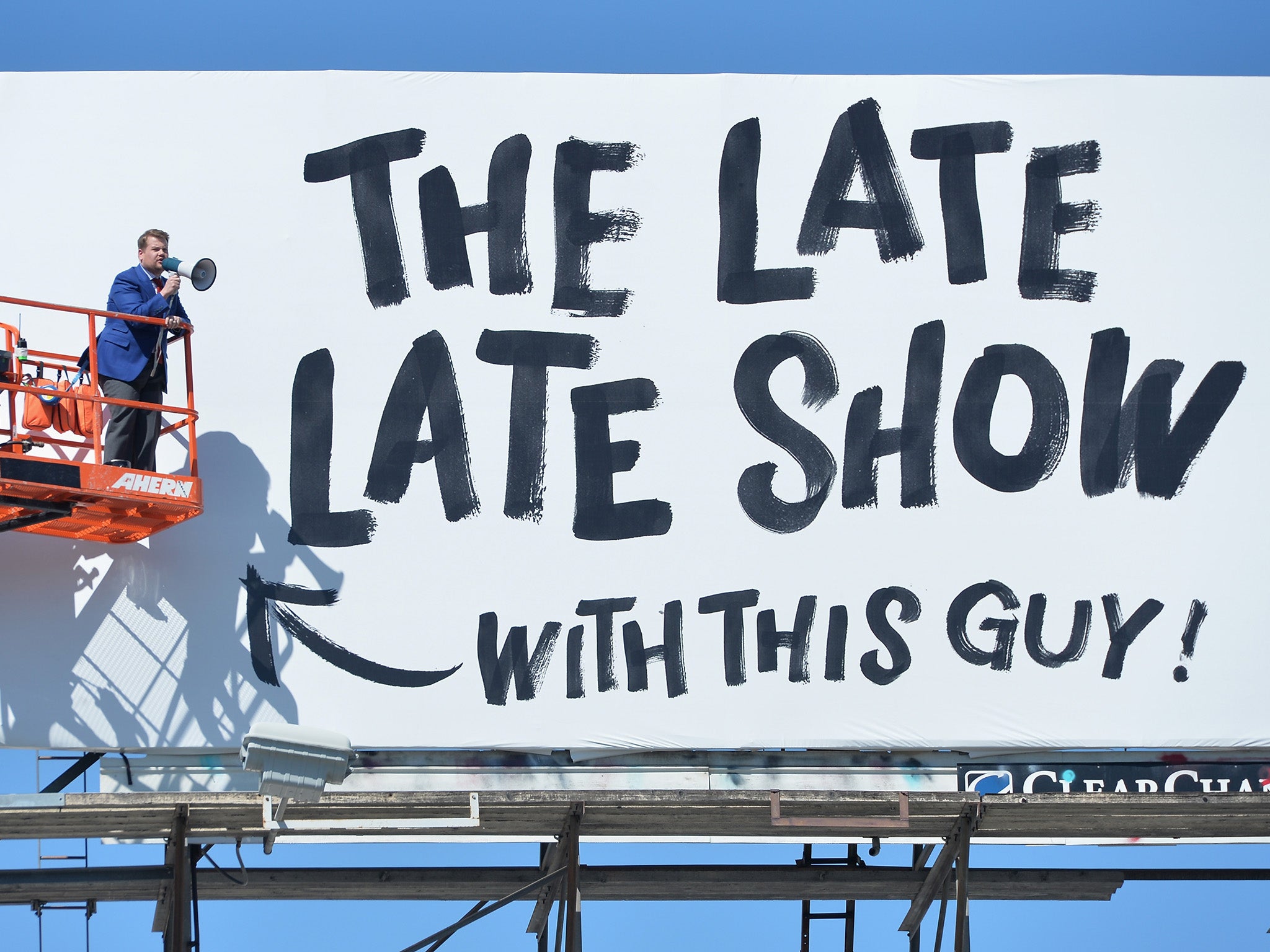 Actor/host James Corden puts up his own billboard for CBS Television Network's "The Late Late Show"