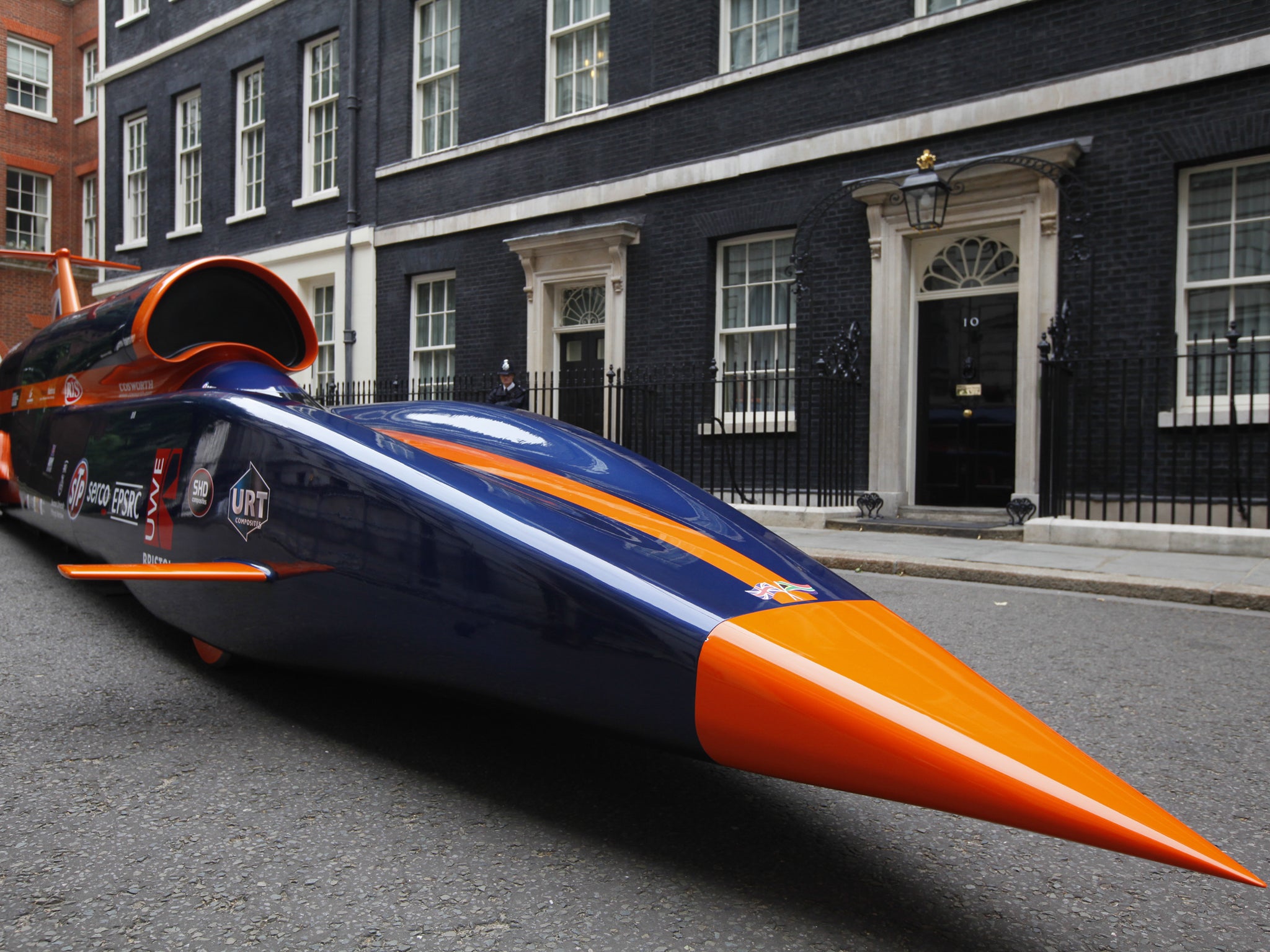 The car is displayed at Downing Street, when the team visited David Cameron to demonstrate the new project