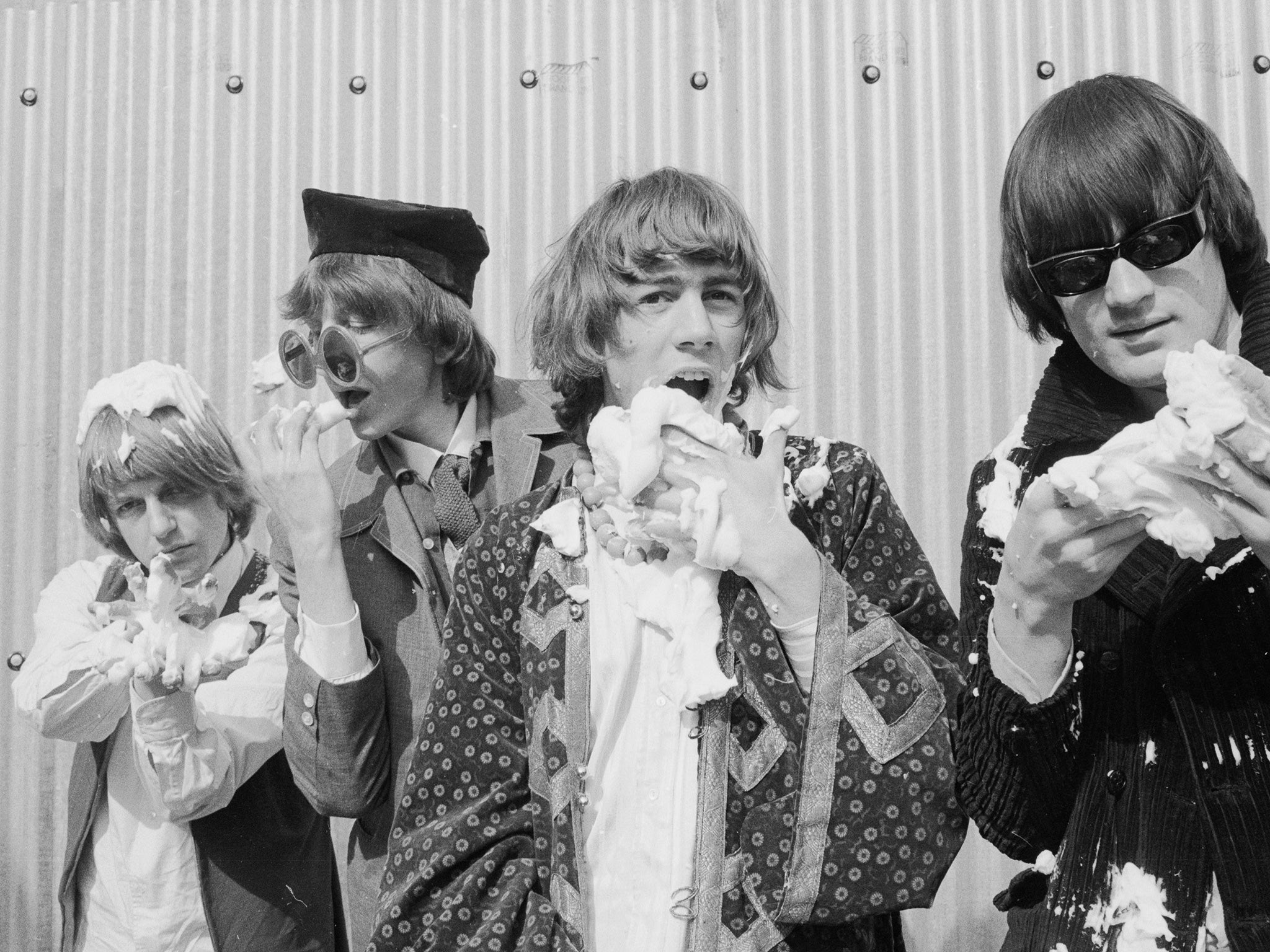 Soft Machine and cream cakes in 1967, from the left: Robert Wyatt, Allen, Kevin Ayers and Mike Ratledge