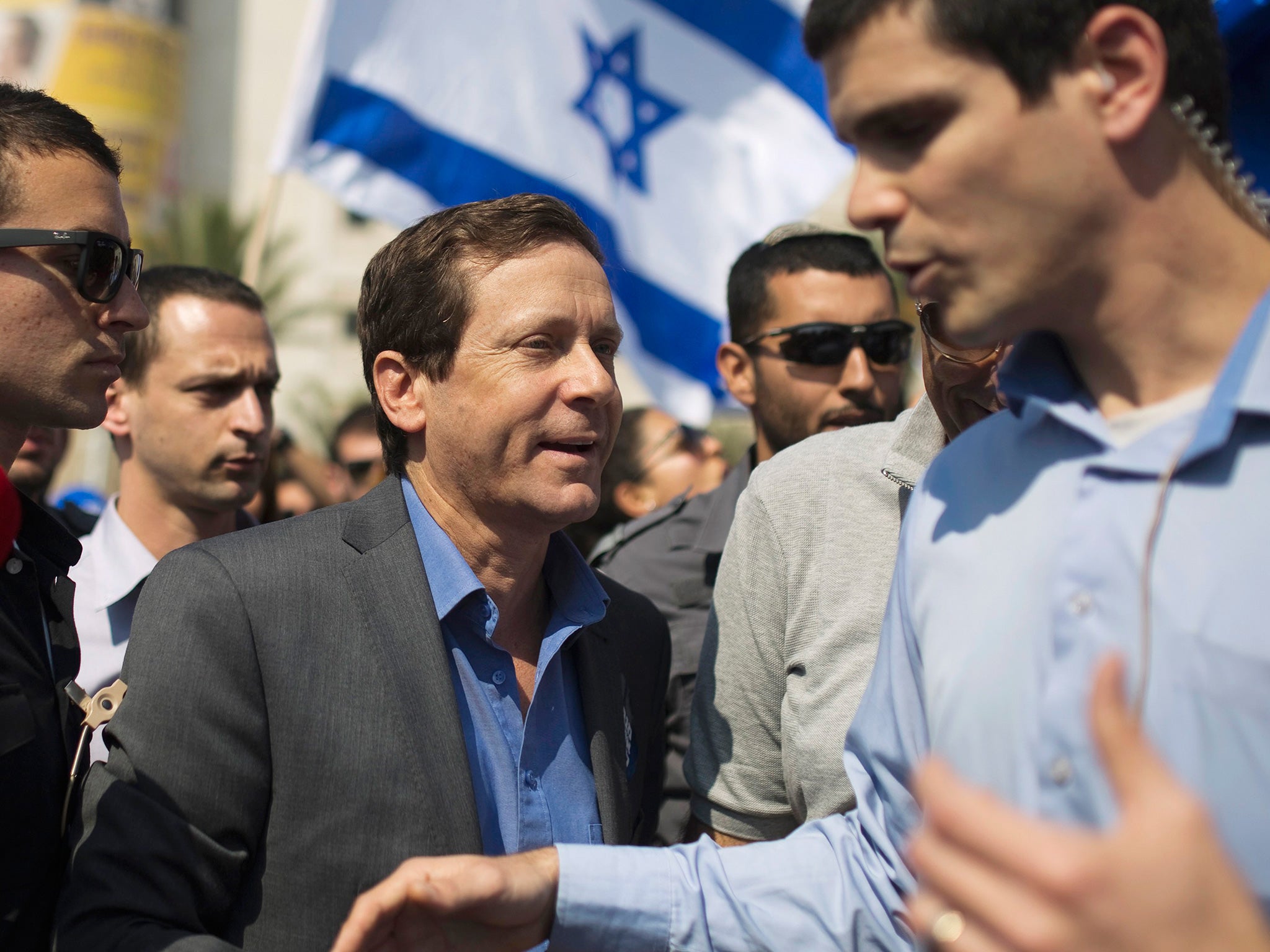 Isaac Herzog, co-leader of the centre-left Zionist Union, campaigns in Ashdod