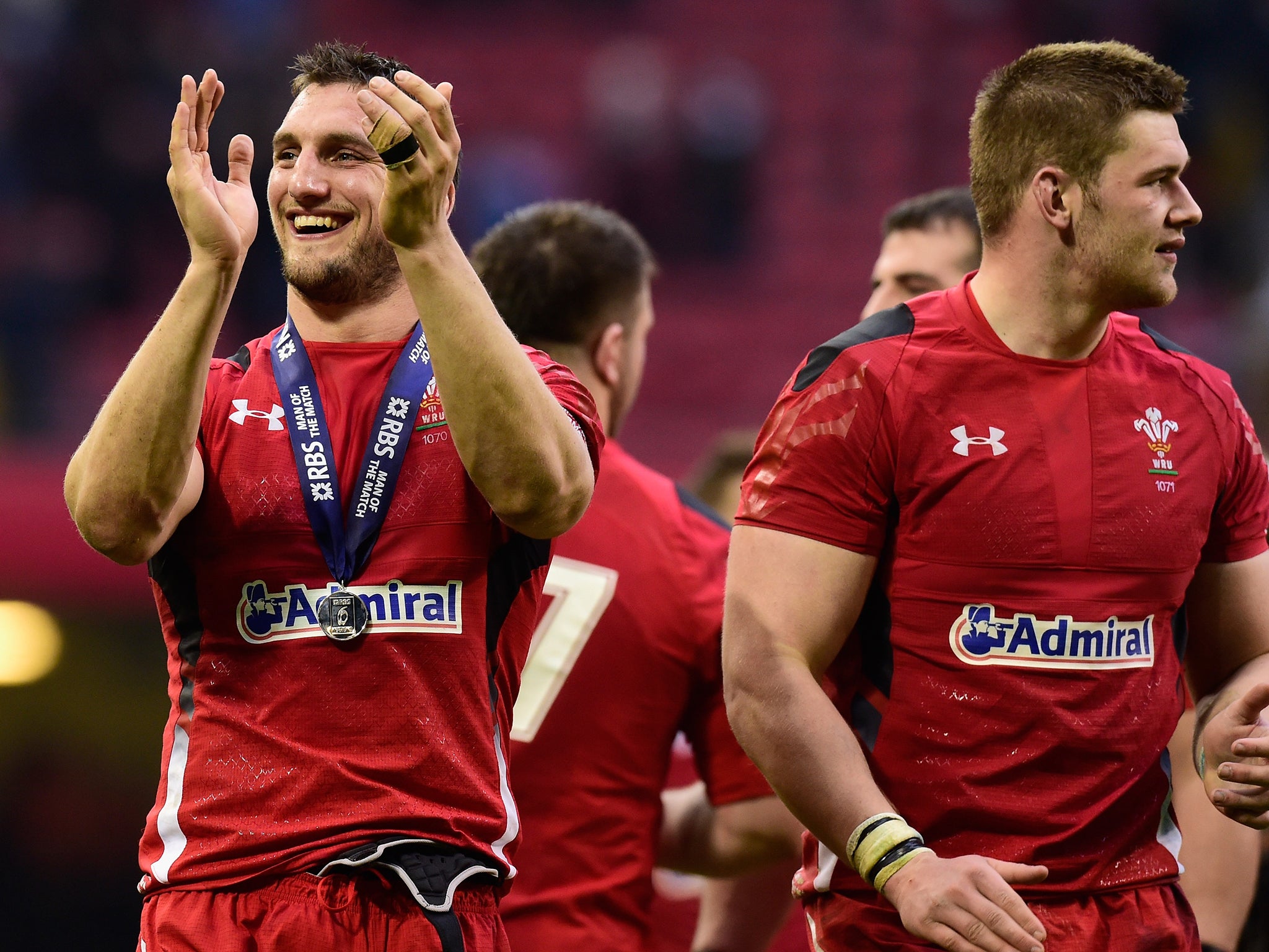 Sam Warburton celebrates Wales' win over Ireland