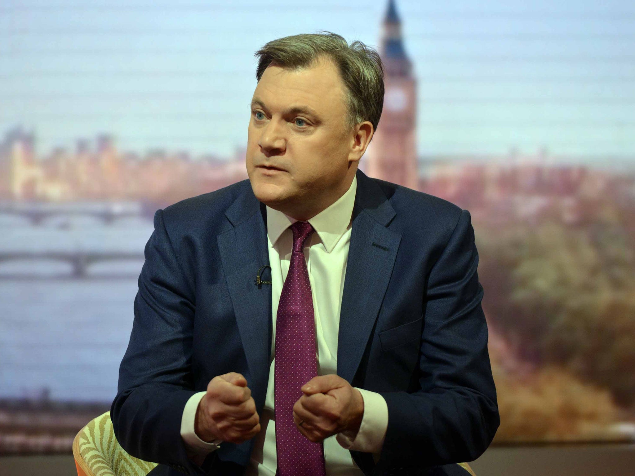 Shadow Chancellor of the Exchequer Ed Balls appears on The Andrew Marr Show on March 15, 2015