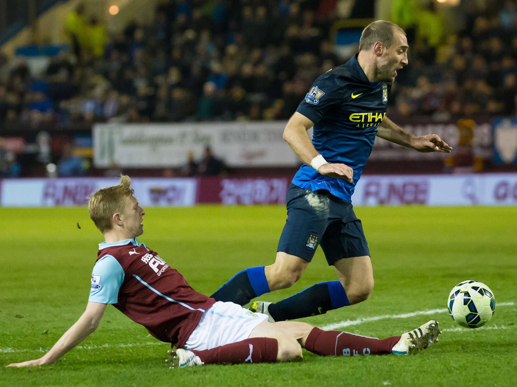 Pablo Zabaleta was denied a penalty after being brought down by Ben Mee