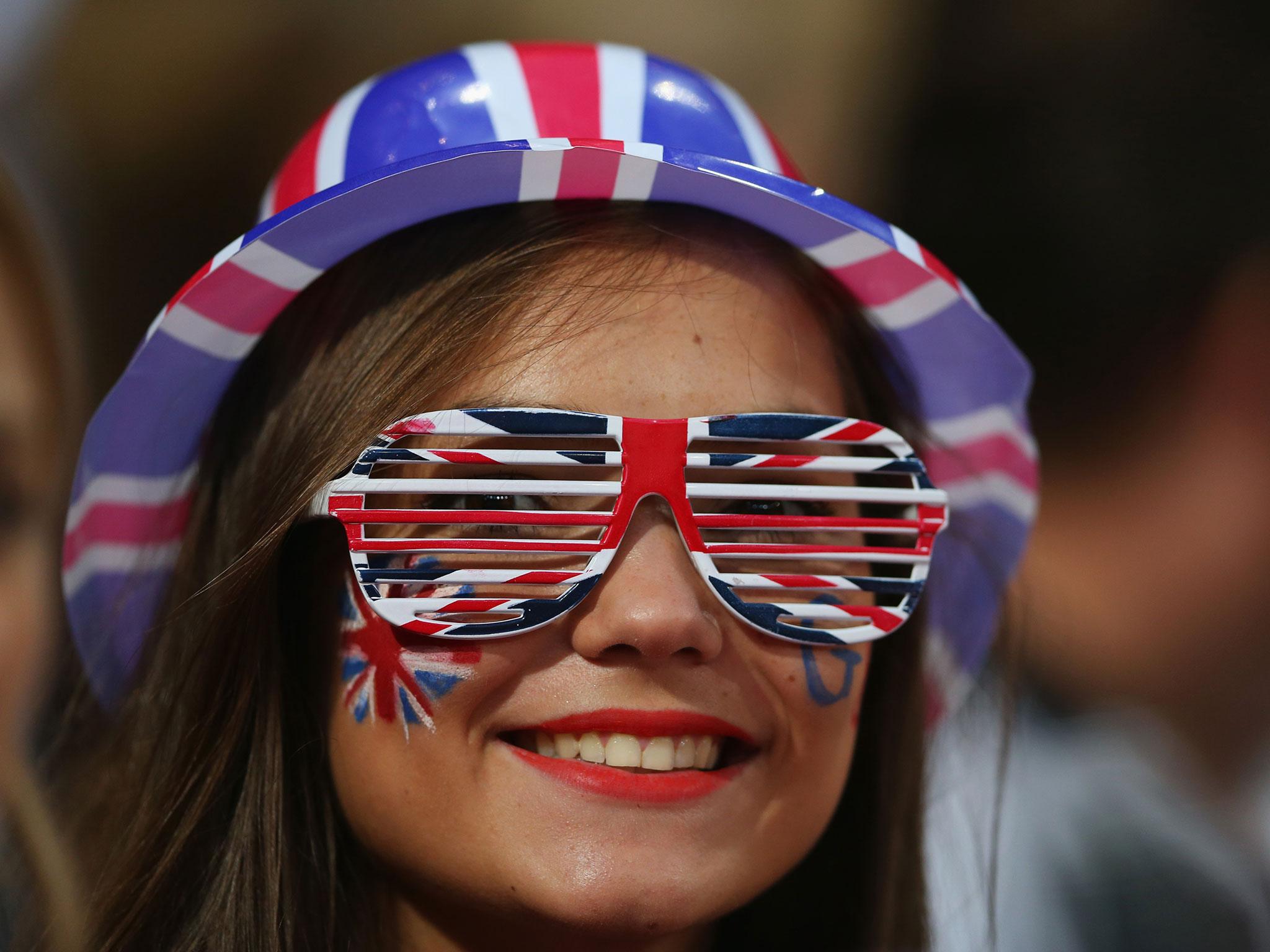 A spectator wears Union flag glasses on day 4 of the London 2012 Paralympic Games at Olympic Stadium on September 2, 2012 in London, England