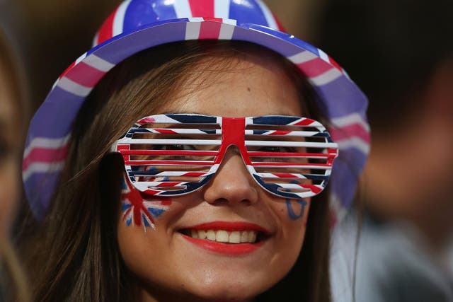 A spectator wears Union flag glasses on day 4 of the London 2012 Paralympic Games at Olympic Stadium on September 2, 2012 in London, England