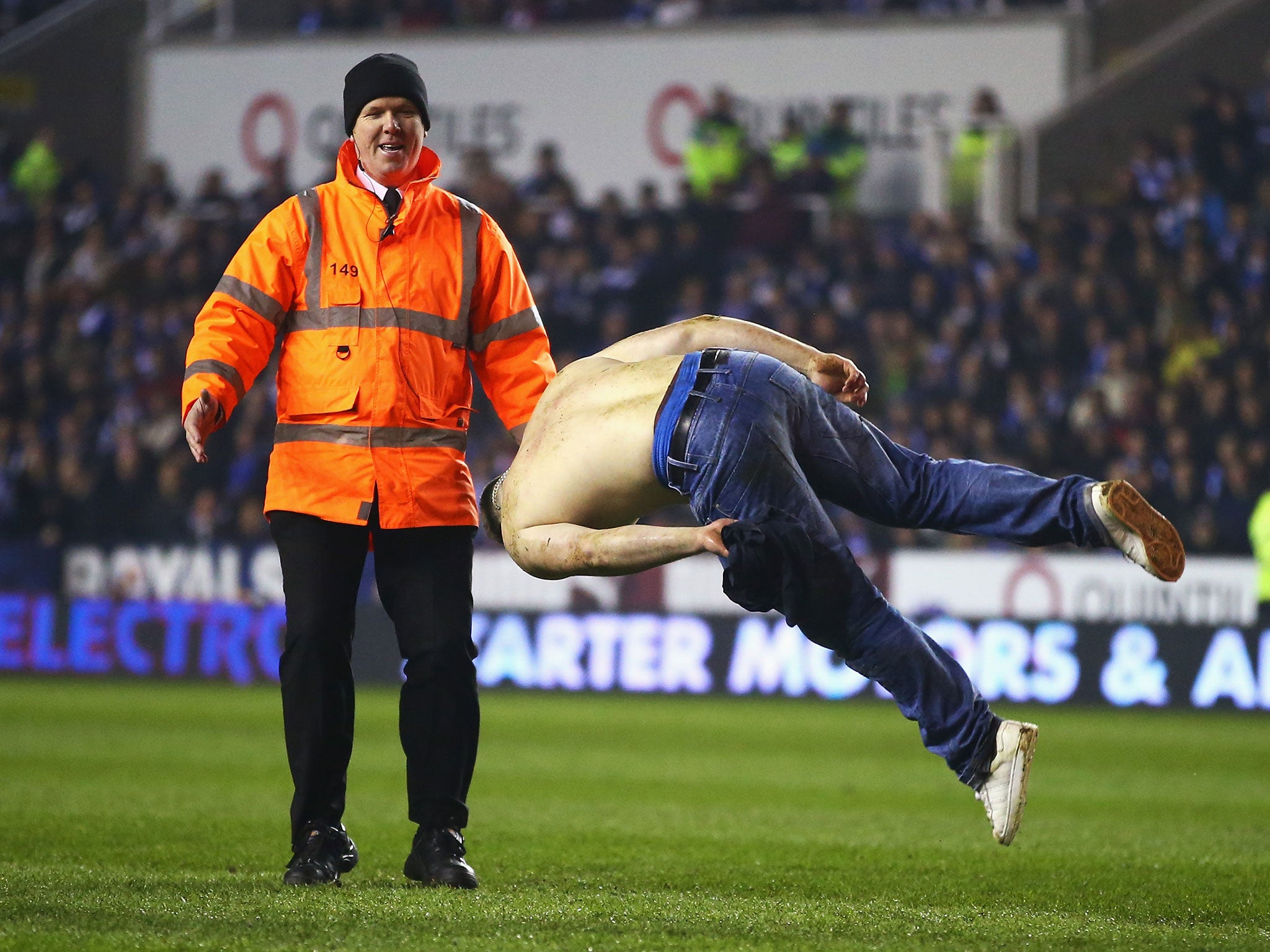 The pitch invader performed no fewer than four front flips