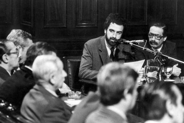 Strassera (top right) during the 1985 trial of the leading members of the junta two years after the repressive regime had fallen