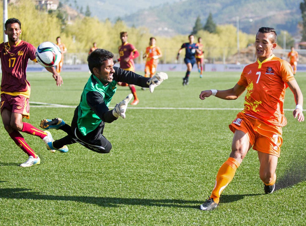Chencho Gyeltshen scores for Bhutan against Sri Lanka