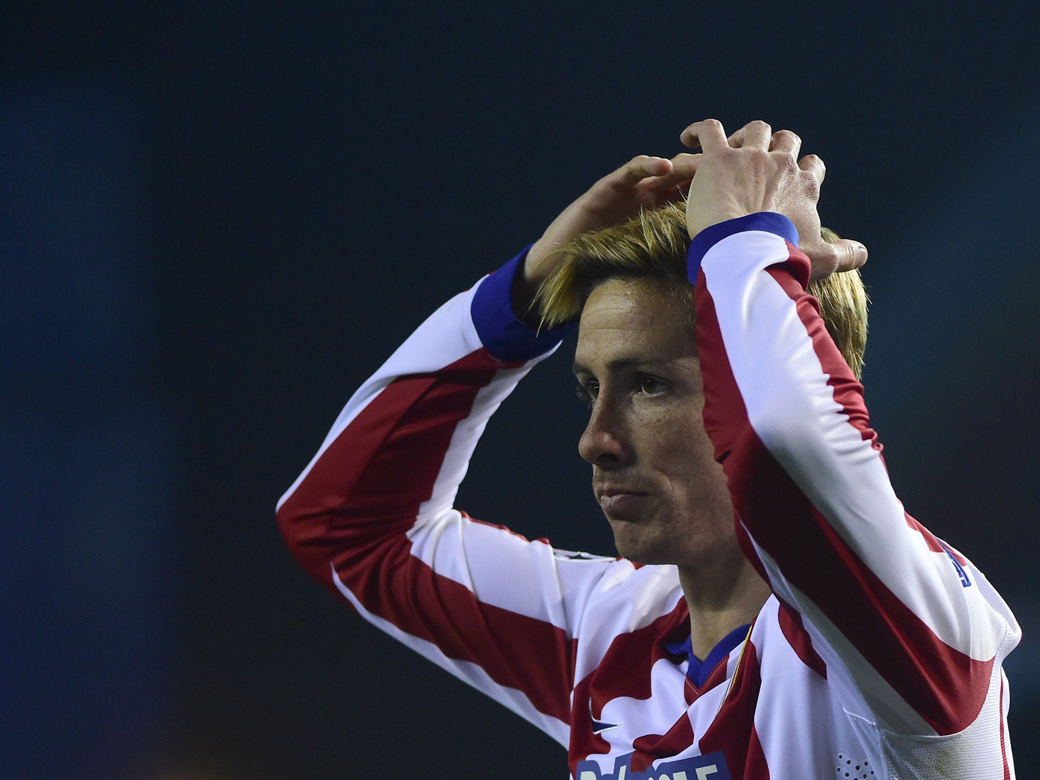 Torres reacts to a missed chance during the shootout win over Leverkusen