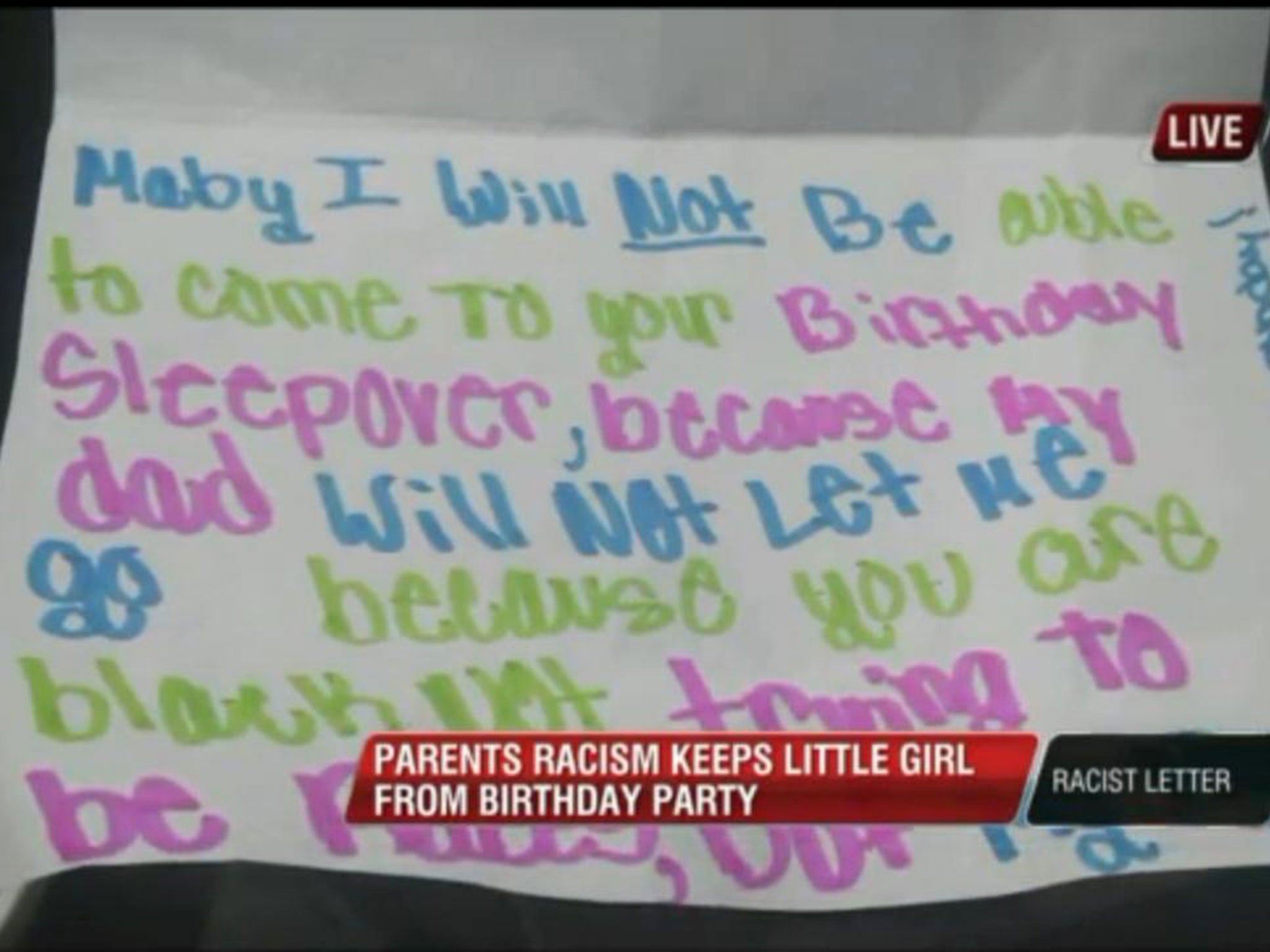The letter sent by the young girl to her classmate (Fox13)