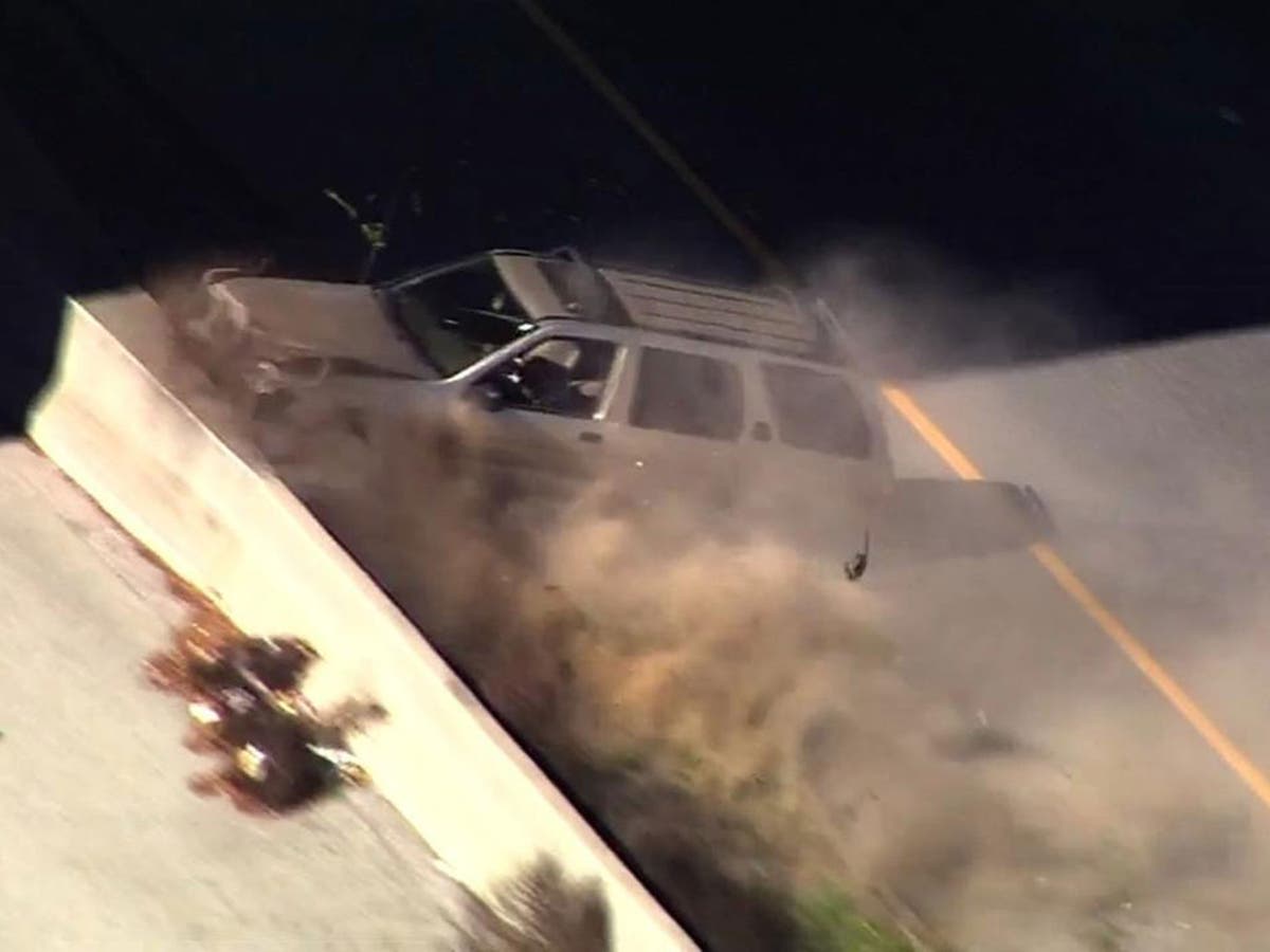 Video Car filmed flipping three times in heartstopping 100mph car chase in California The