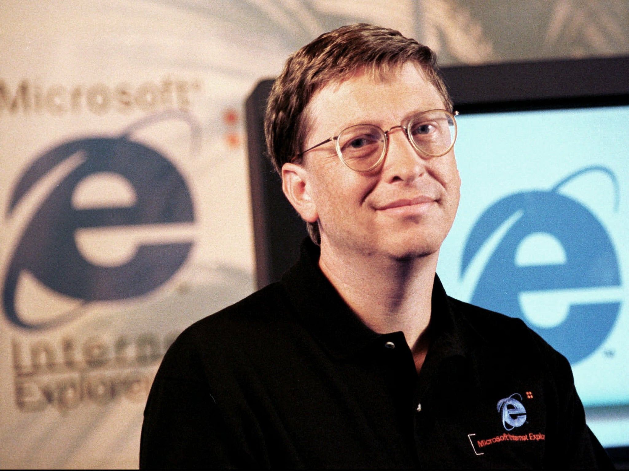 Bill Gates at the launch of an early Internet Explorer update