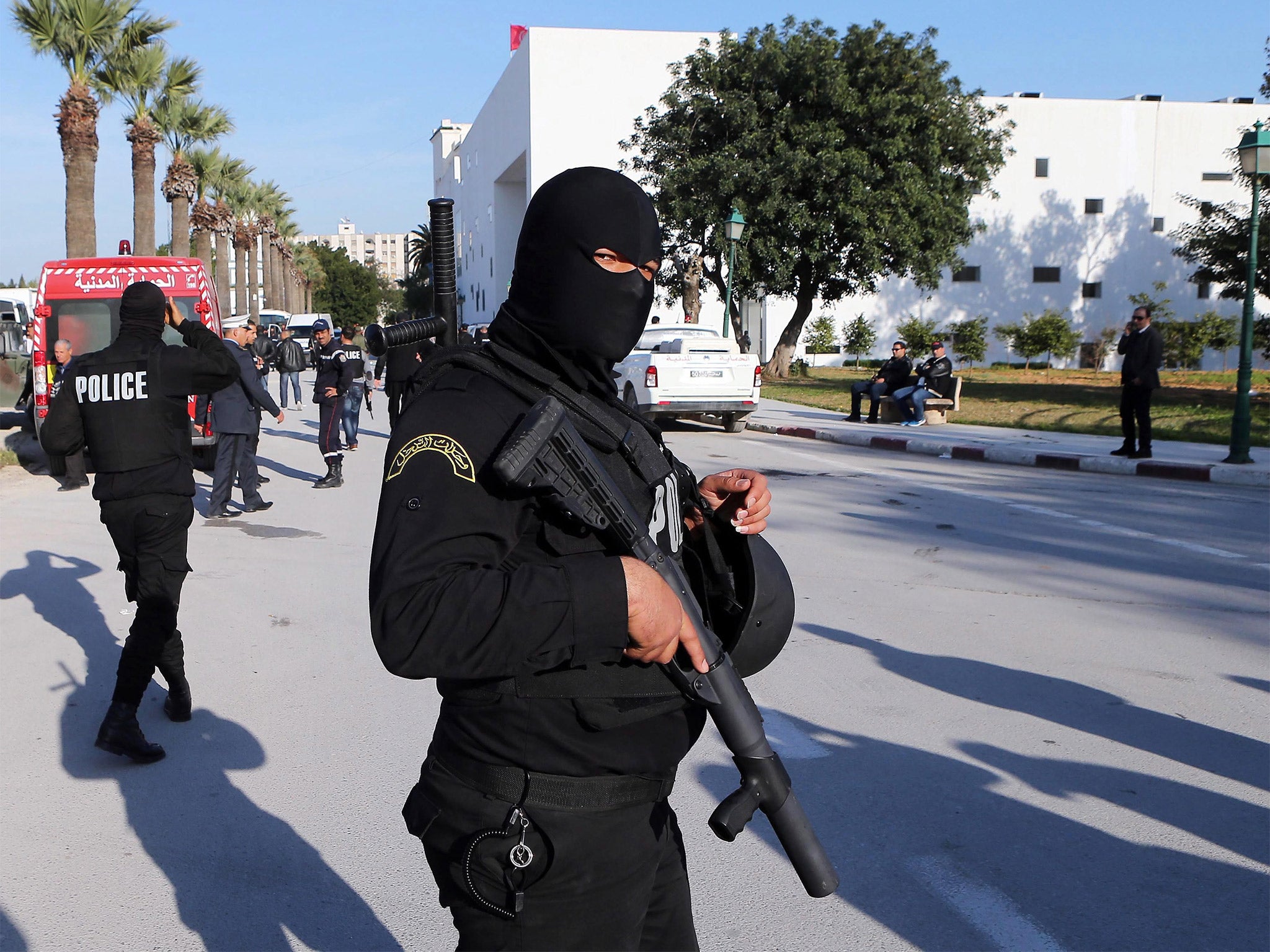 Tunisian security services near the scene of the attack at the National Bardo Museum in Tunis