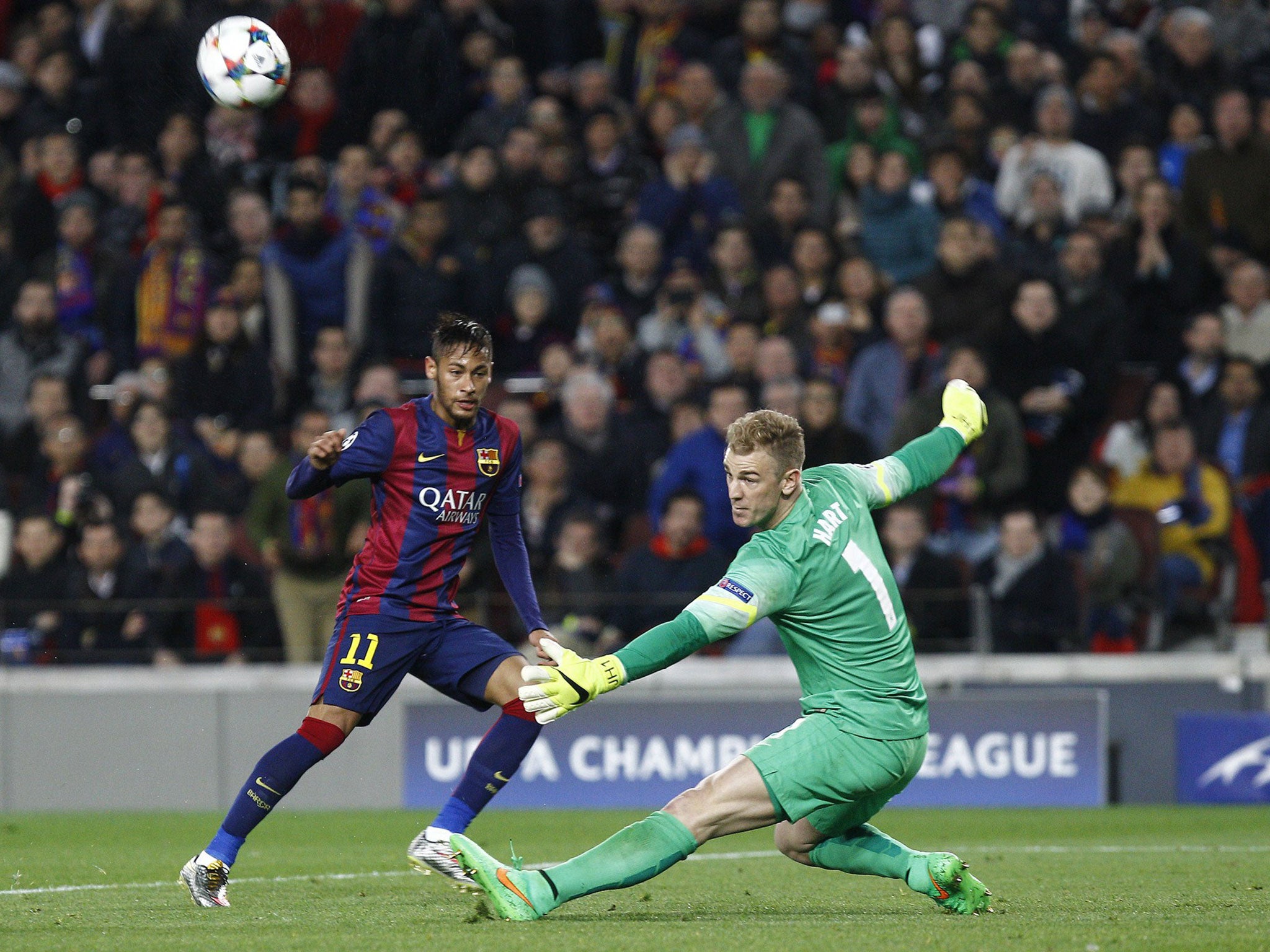 Joe Hart made 10 saves at the Nou Camp