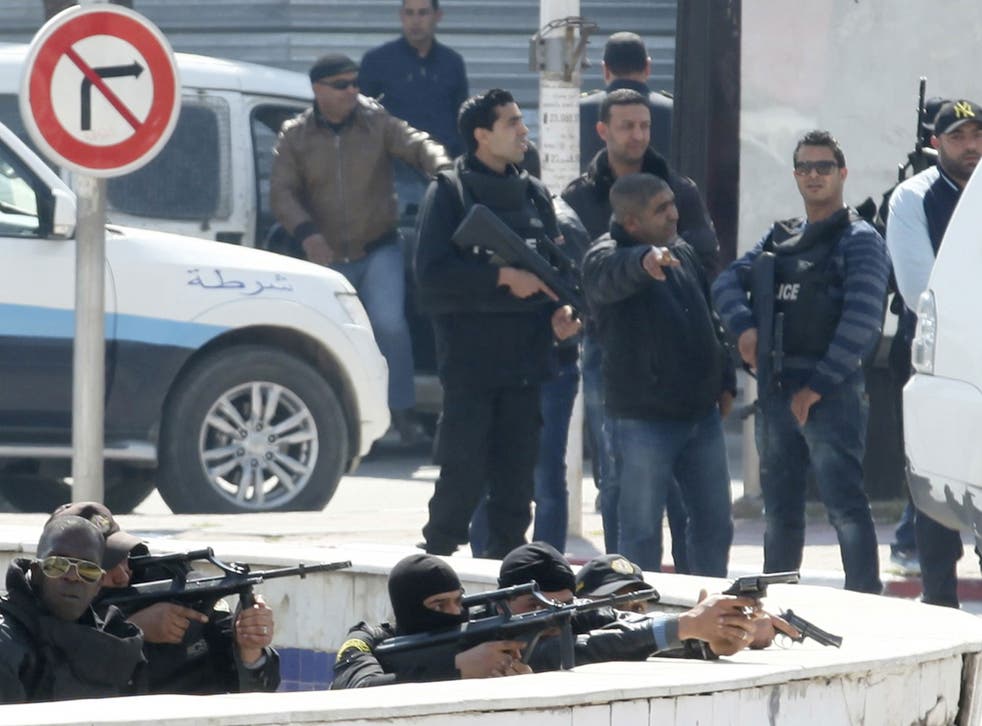 Tunisian police outside parliament in Tunis