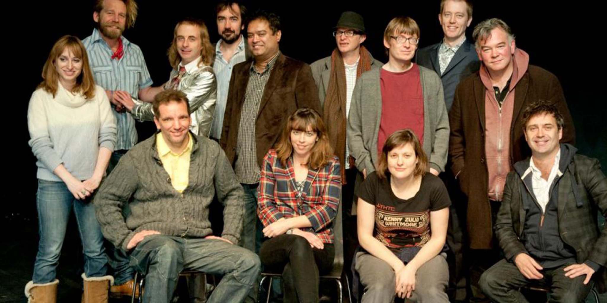 Stewart Lee, standing far right, with the many stand-ups who featured in The Alternative Comedy Experience