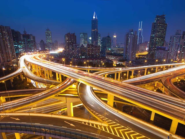 Light fantastic: night view over Shanghai's overpass