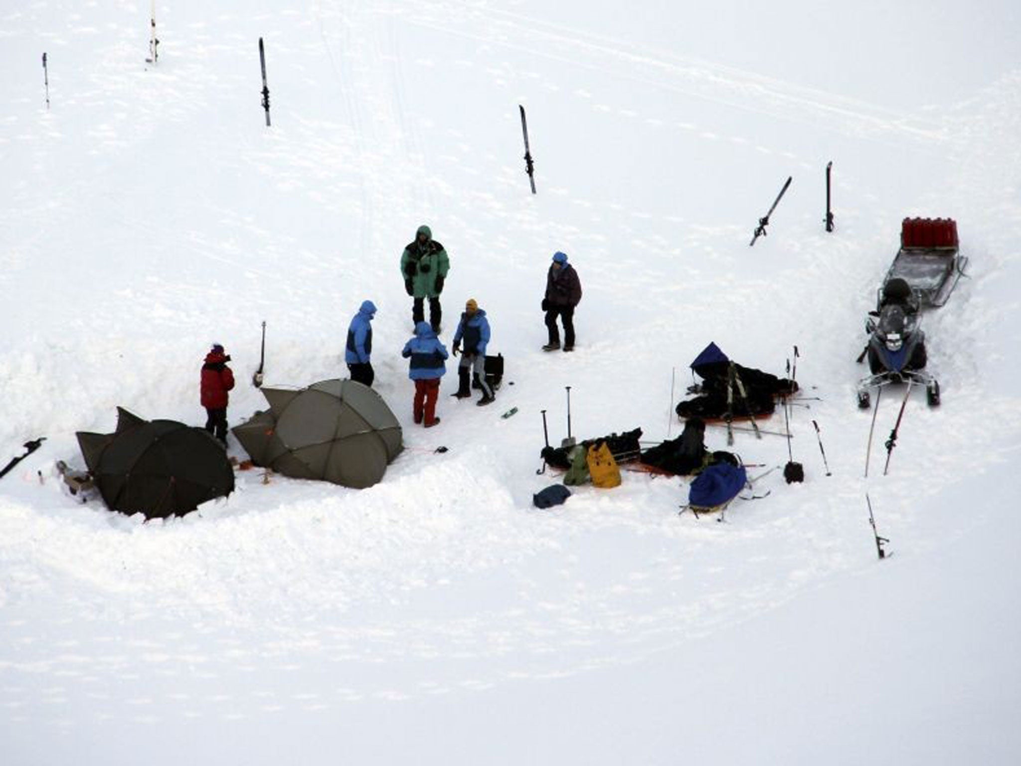 A tourist group's campside in Svalbard after a polar bear attack on 19 March 2015