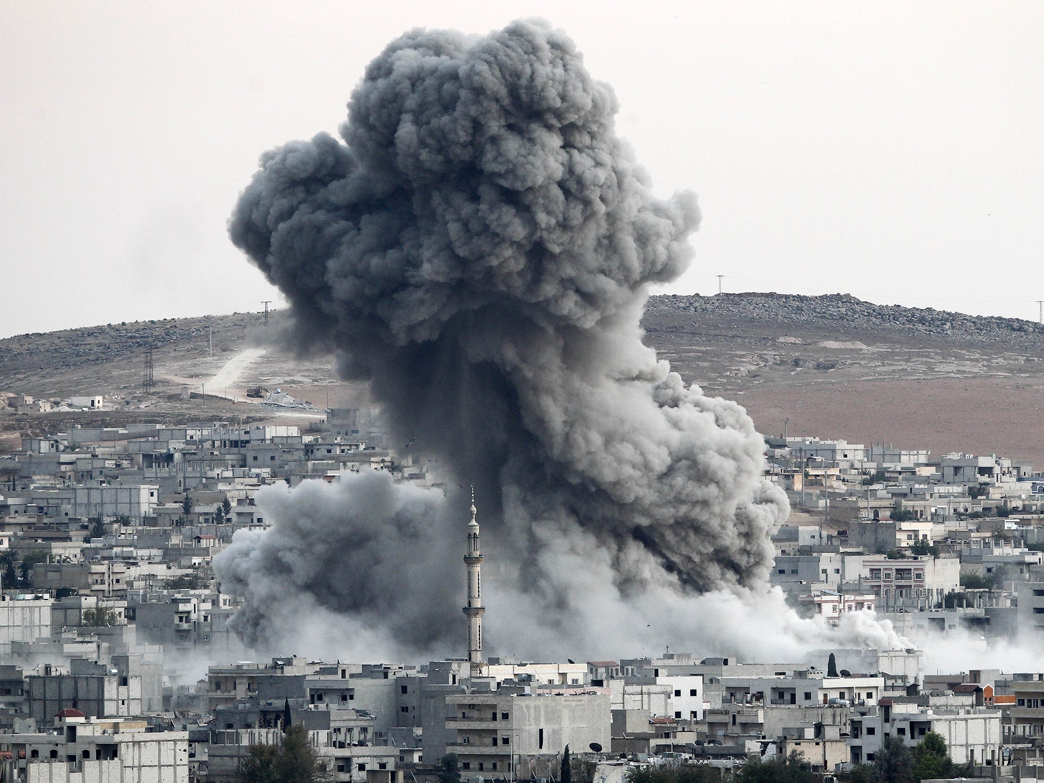 An air strike against Isis by the US-led coalition in Kobani, Syria