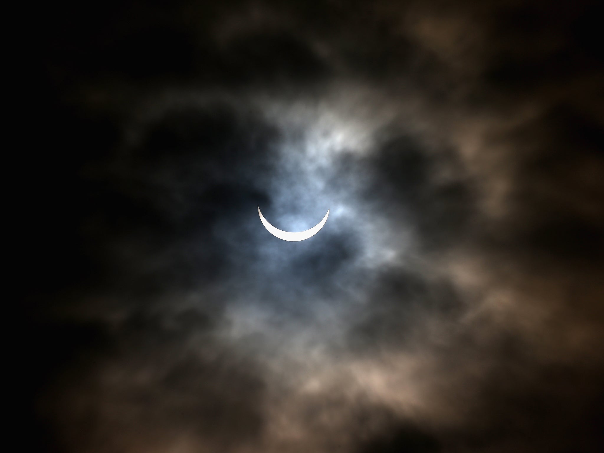 A rare partial solar eclipse is seen over Northamptonshire on March 20, 2015 in Northampton, England