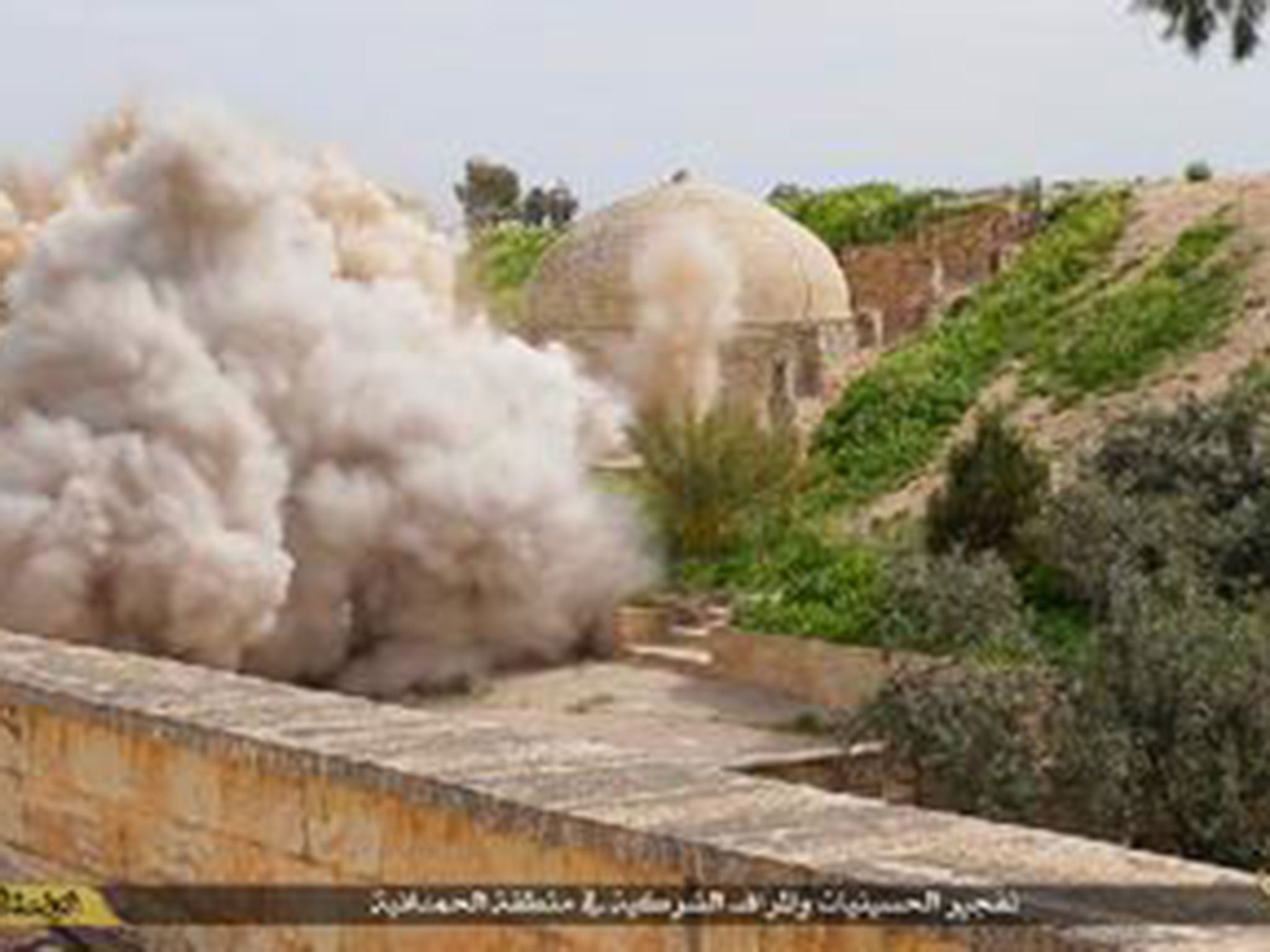 Isis accounts shared images of the monastery being blown up