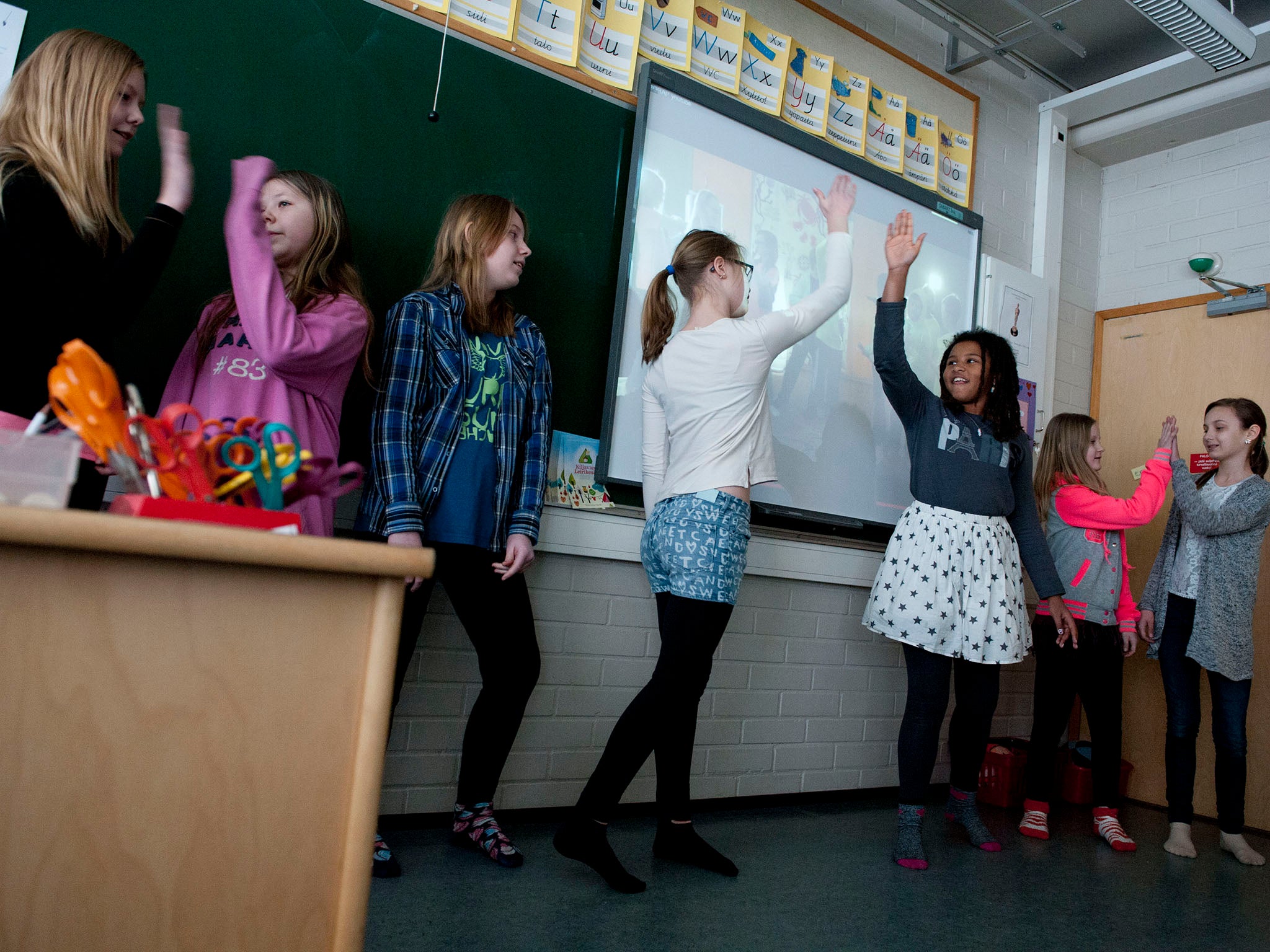 Pupils at Siltamaki primary school perform a rap as part of their cross-subject learning 