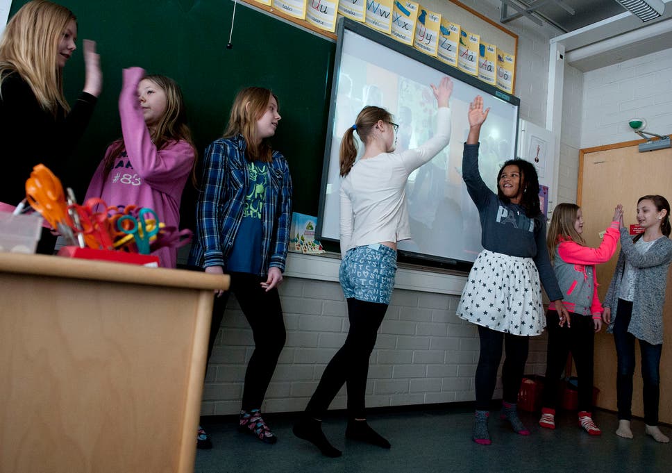 Pupils at Siltamaki primary school perform a rap as part of their cross-subject learning 