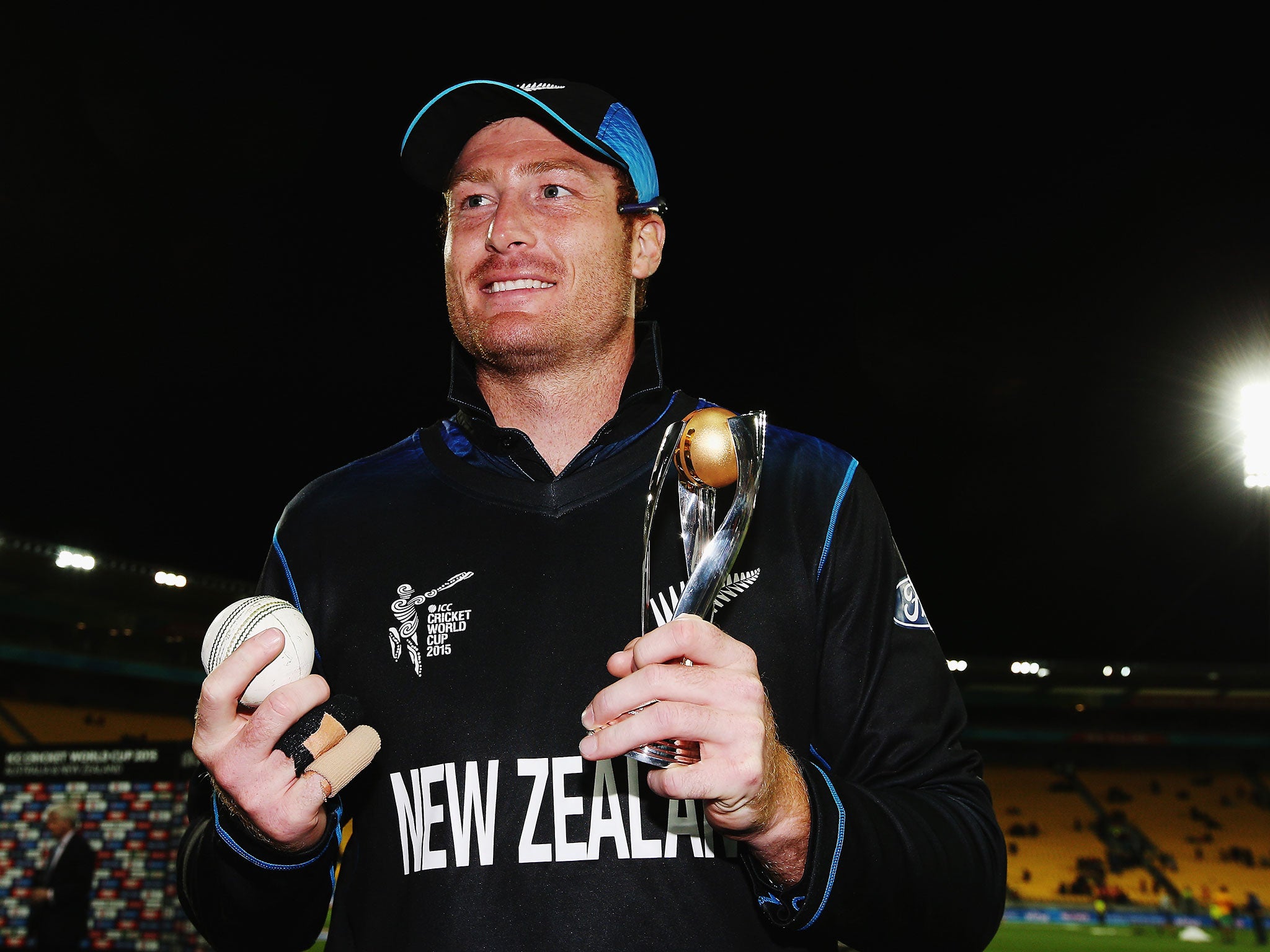 Guptill with the match ball and the man of the match award