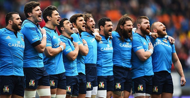 Italy sing the national anthem ahead of kick-off