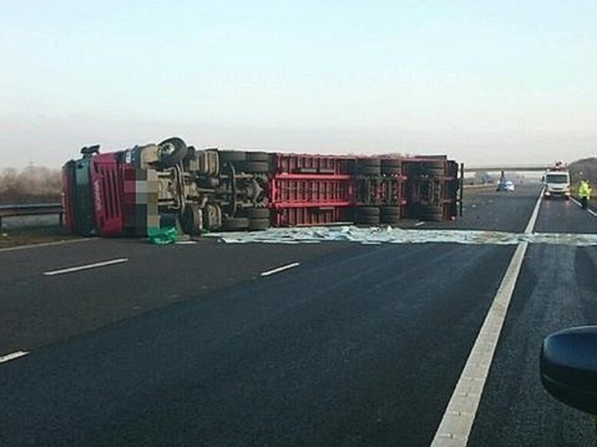 The HGV overturned and covered the road with diesel fuel