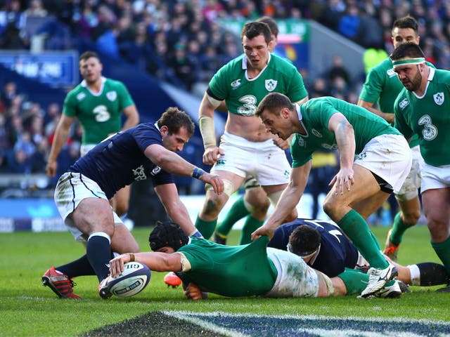 Sean O'Brien touches down for his second try of the match