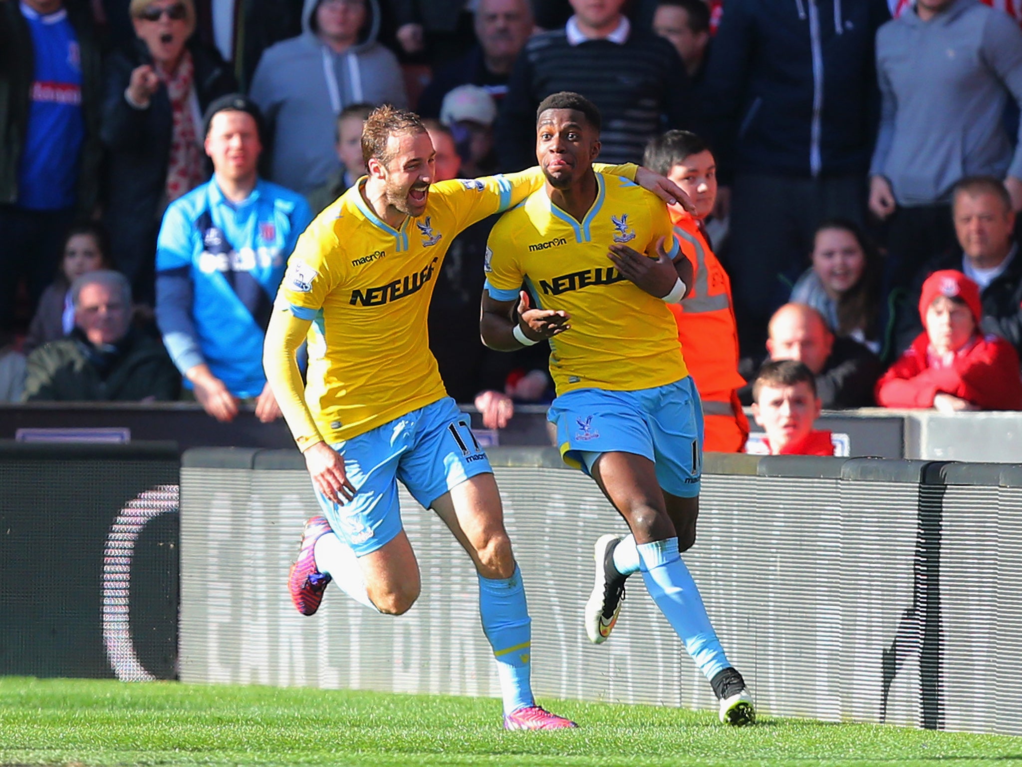 Wilfried Zaha celebrates what proved to be the winner