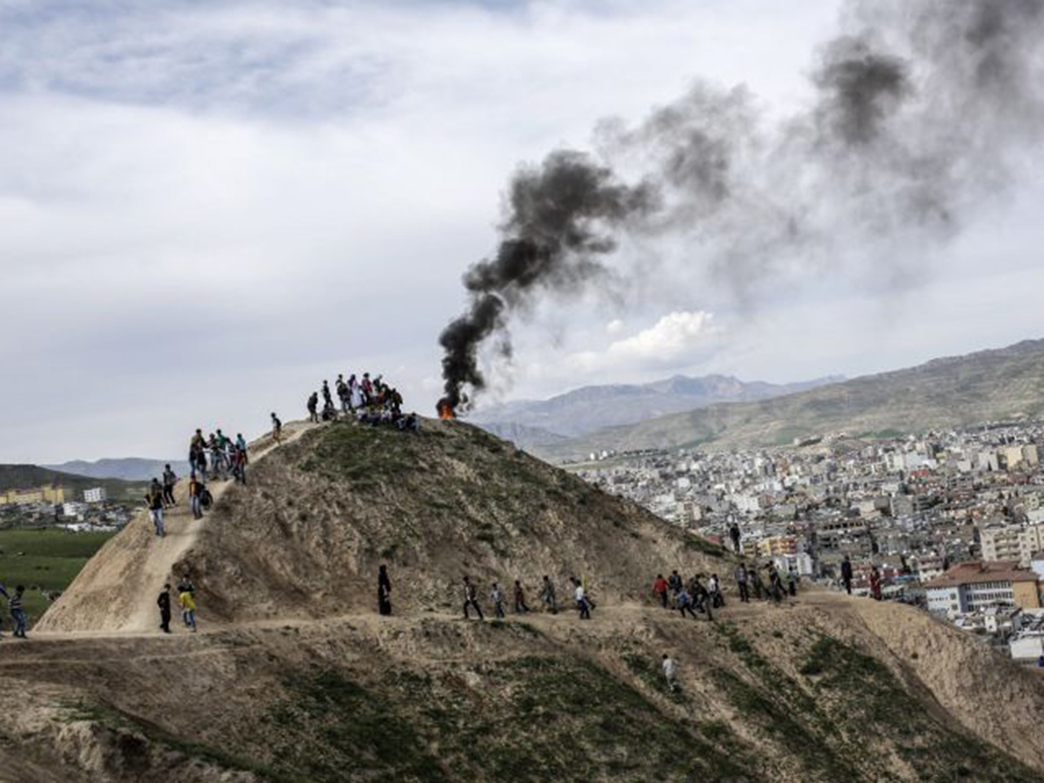 Hillside fires are lit for celebrations marking spring and the new year in Turkey’s Sirnak province last week