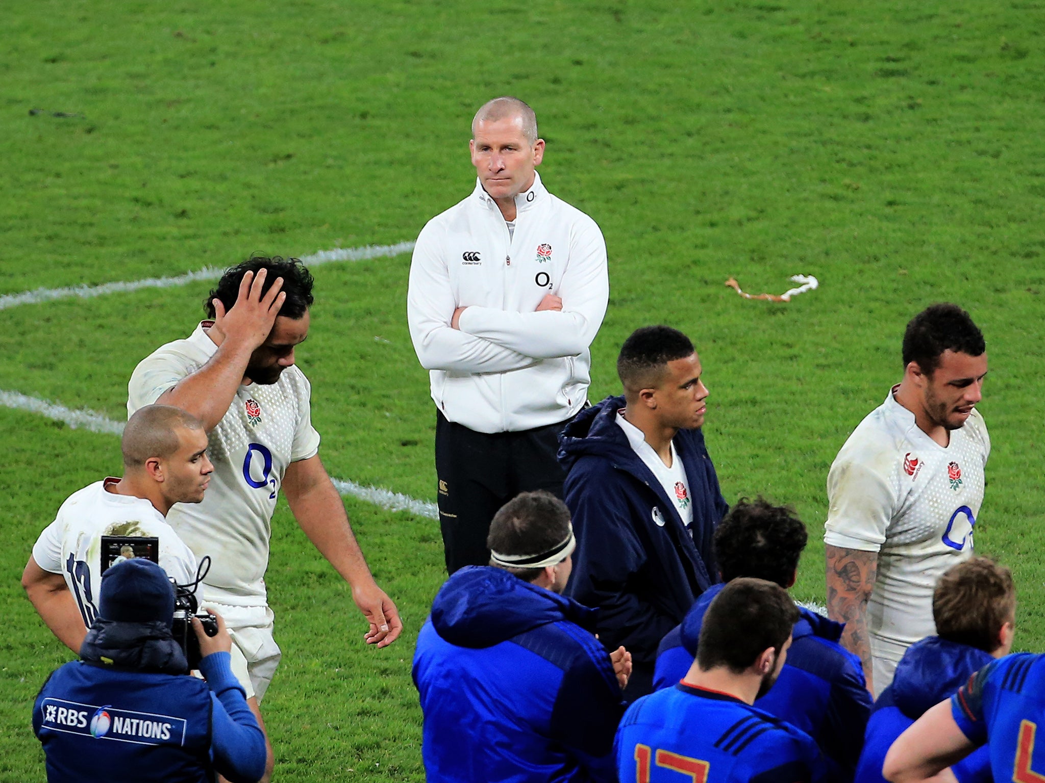 England coach Stuart Lancaster reacts after the game