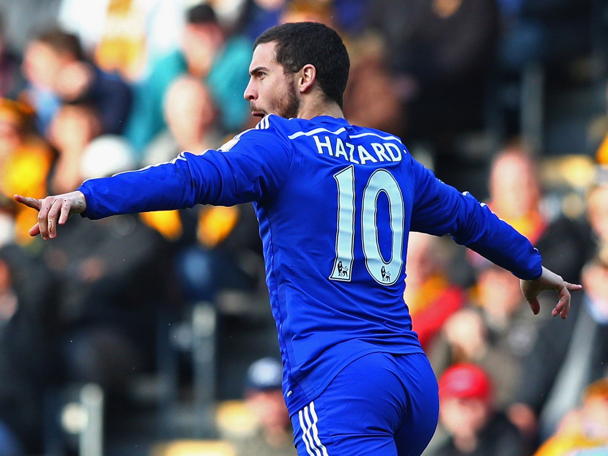 Eden Hazard celebrates his goal in the second minute