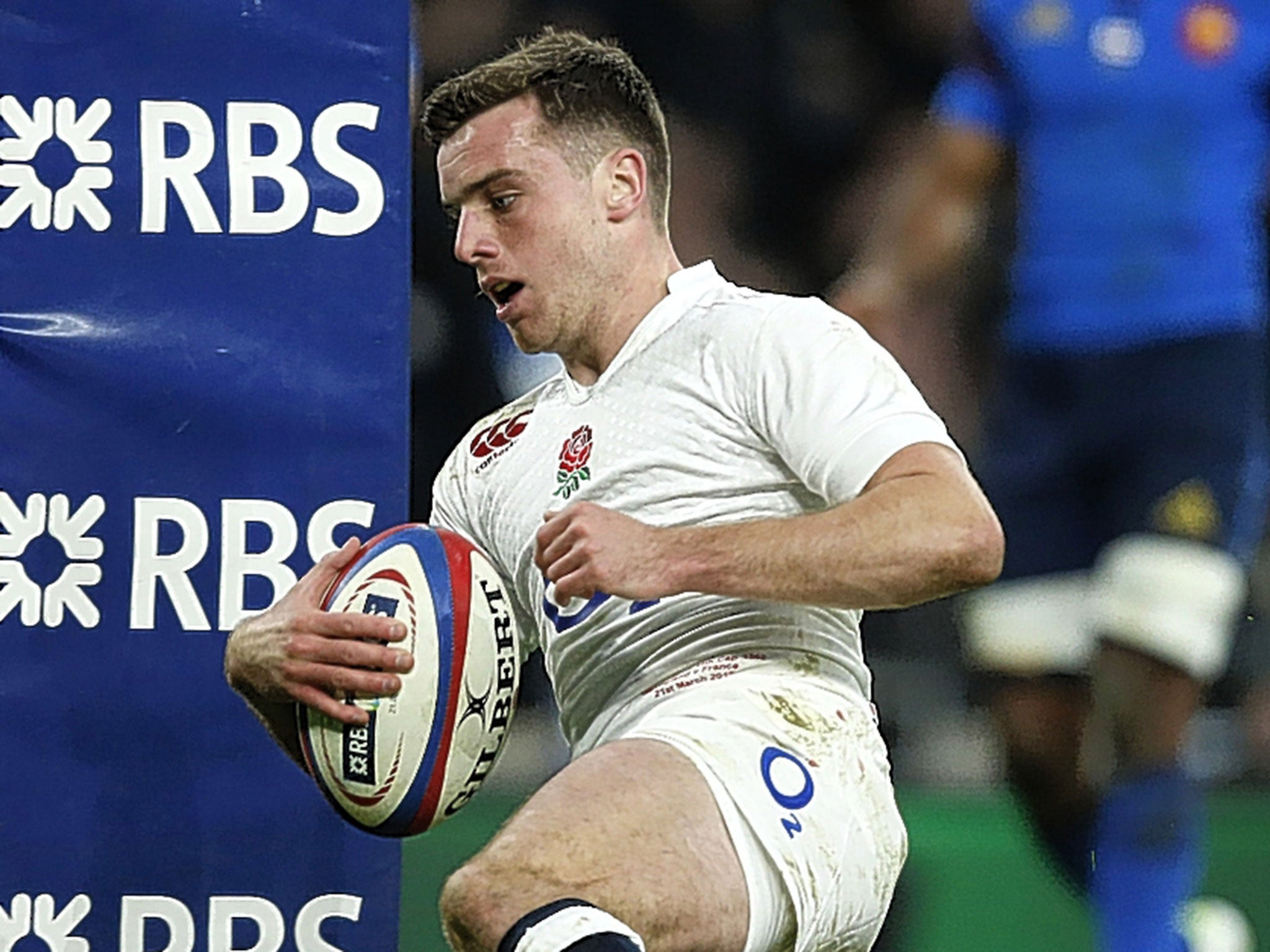George Ford scores a try during England’s 55-35 win over Franc