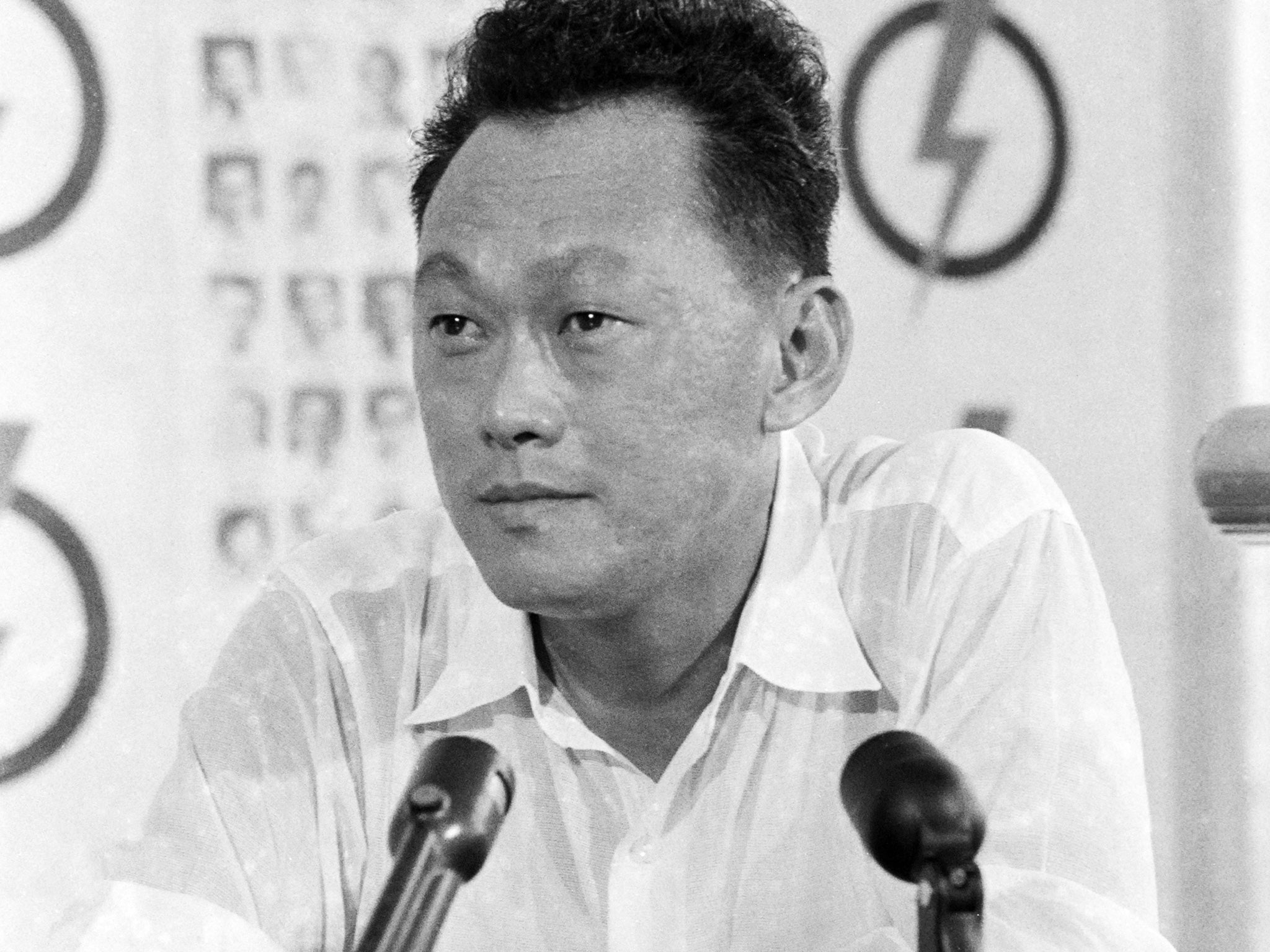 Lee Kuan Yew, leader of 'People's Action Party' poses after winning the elections in Singapore, May 1959