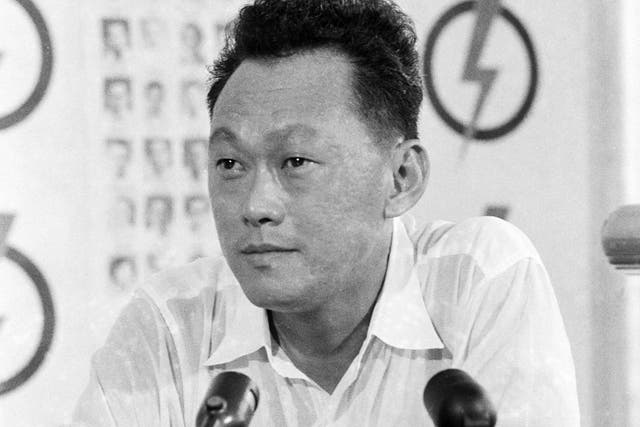 Lee Kuan Yew, leader of 'People's Action Party' poses after winning the elections in Singapore, May 1959