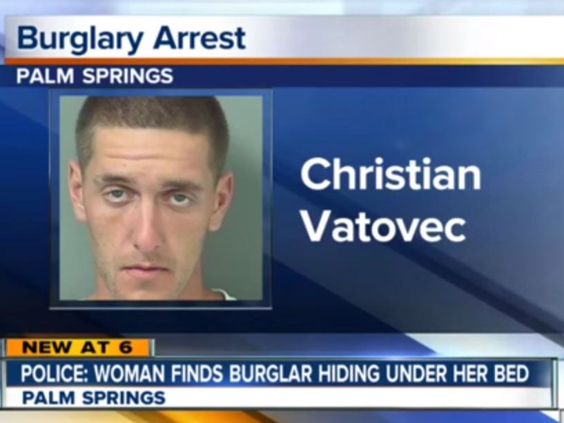 Christian Vatovec was hiding under the woman's bed, pictured here in a WPTV News report