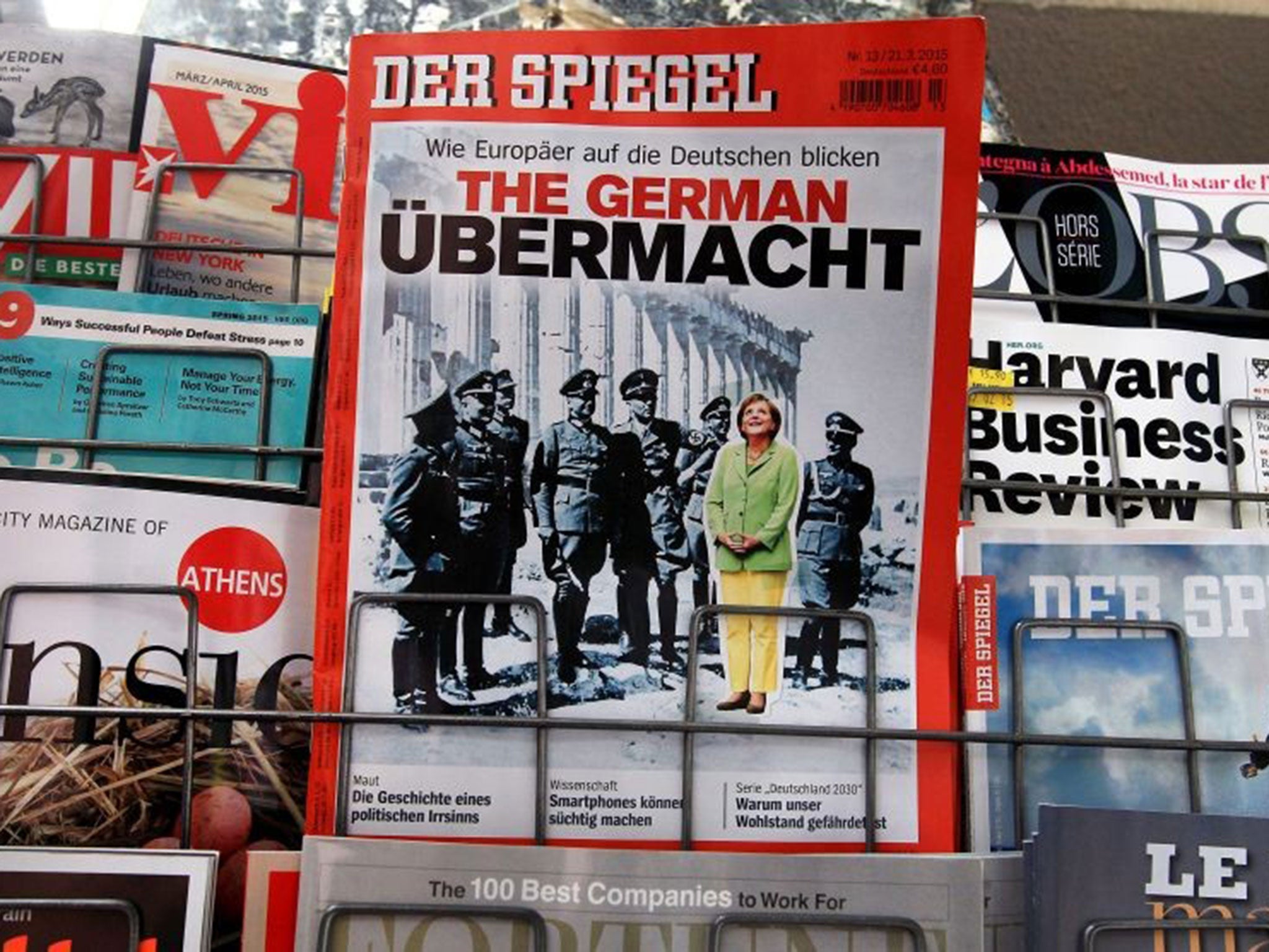 Der Spiegel on sale at a kiosk in Athens, Greece