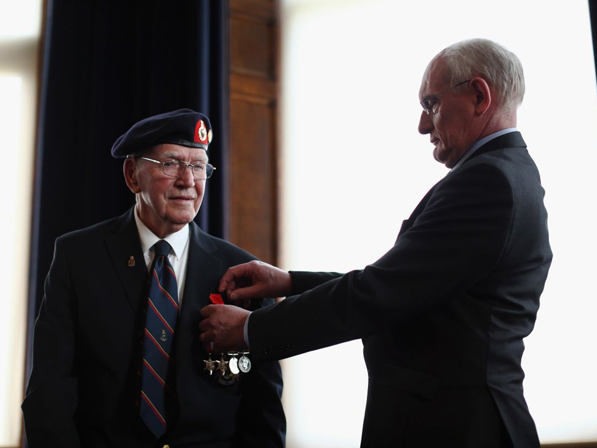 D-Day veteran Ted Turner, 89, was awarded the 'Legion d'Honneur' by Captain Francois Jean, the Consul Honoraire of France, on behalf of French president Francois Hollande, at a ceremony at the Royal Marines Museum in Southsea