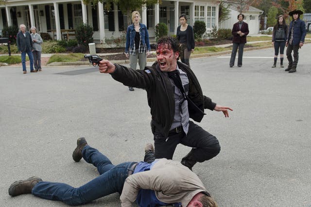 Rick Grimes (Andrew Lincoln) and Pete (Corey Brill) in Episode 15, 'Try' 