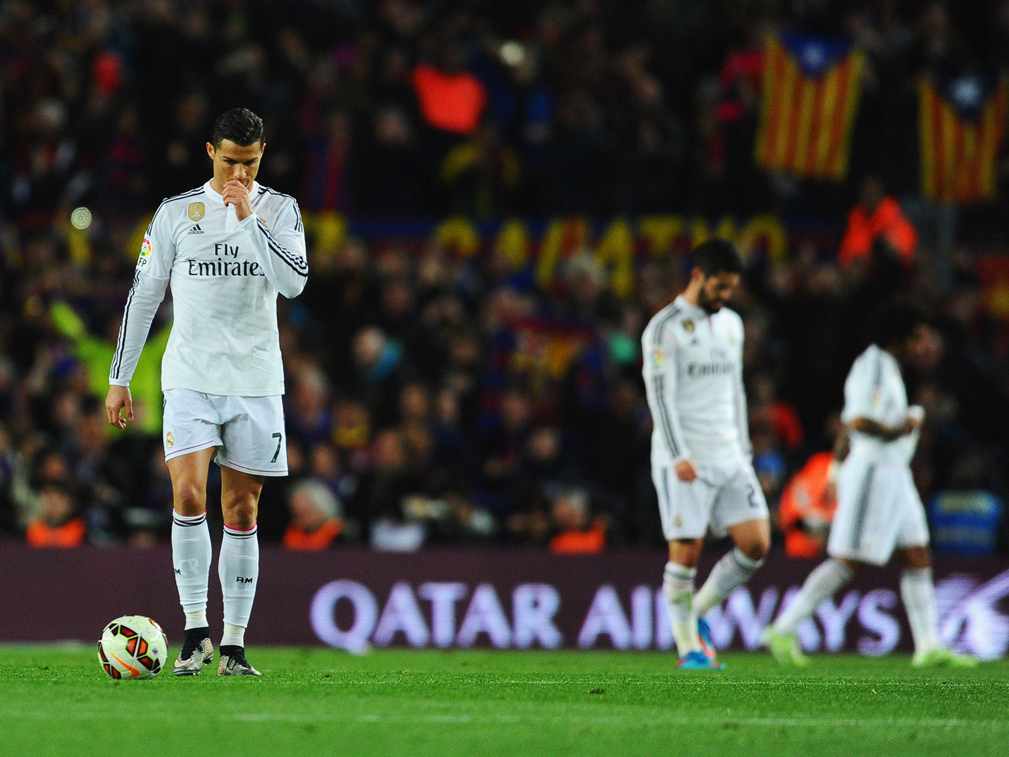 Cristiano Ronaldo appears dejected after Barcelona score