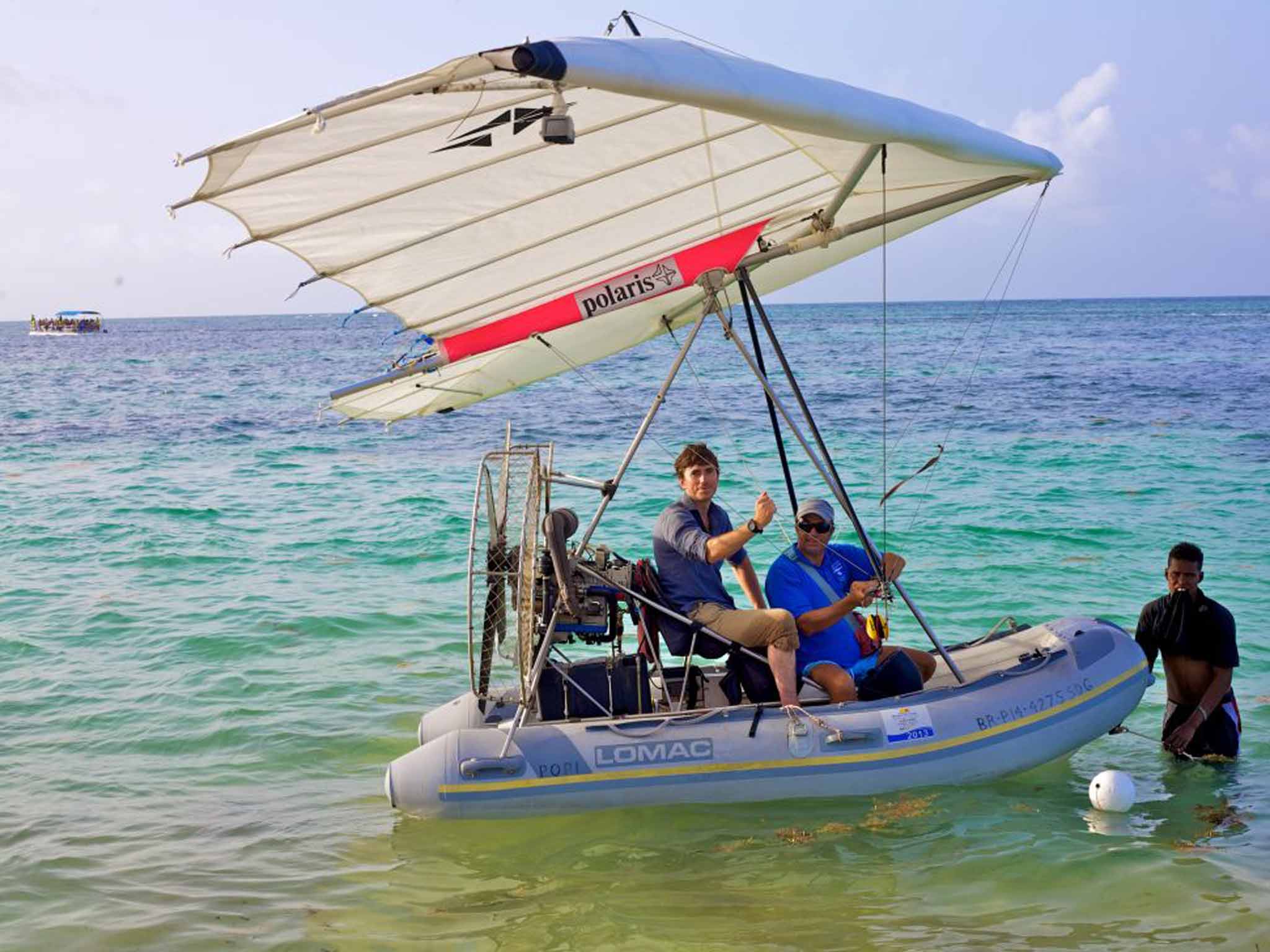 Choppy waters: Simon Reeve boating in the Dominican Republic