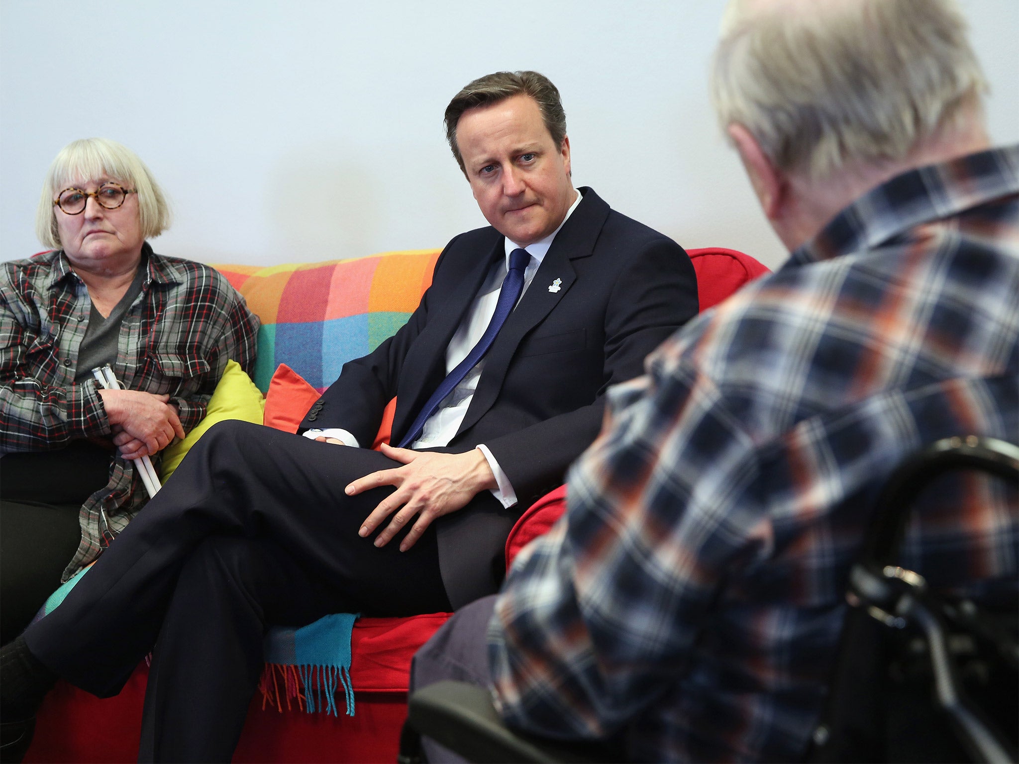 The Prime Minister speaks to members of 'Age UK' after an election rally at the Queen Elizabeth II centre on Tuesday