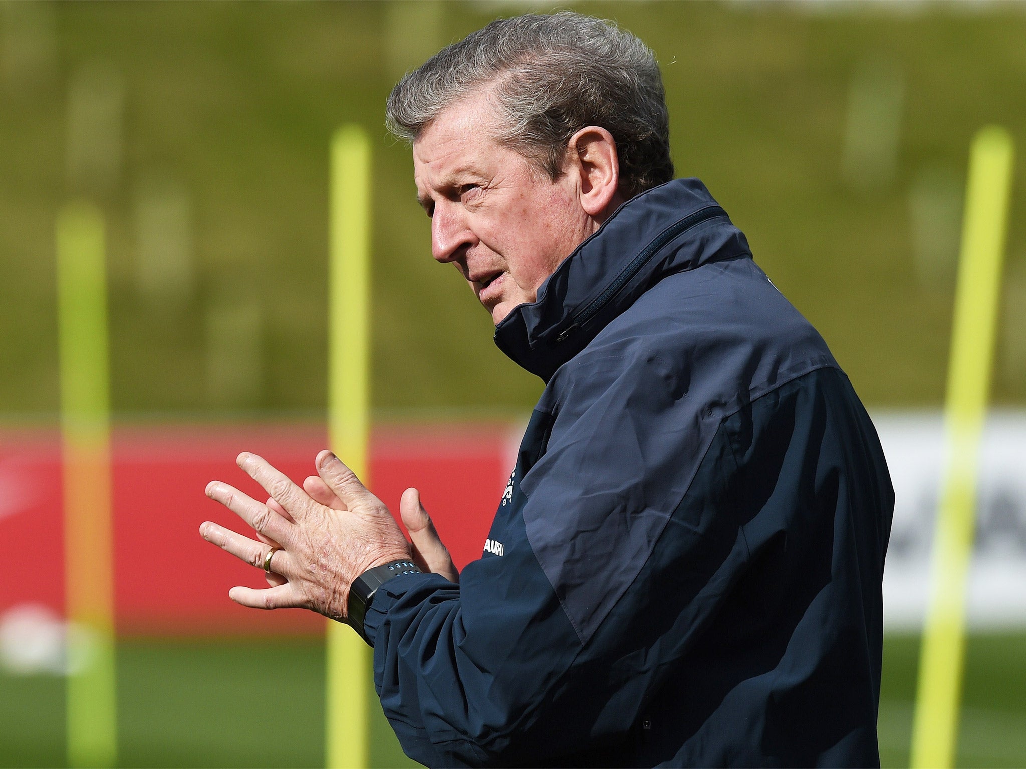 England manager Roy Hodgson looks on during a training session at St George's Park on Tuesday