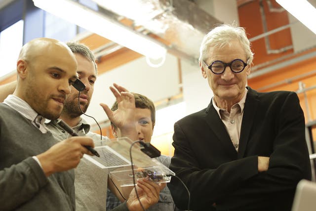 Imperial College students show off prototypes to James Dyson
